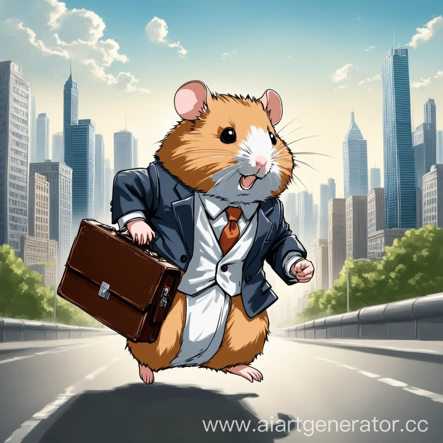 Hamster-Businessman-with-Briefcase-Running-Cityscape