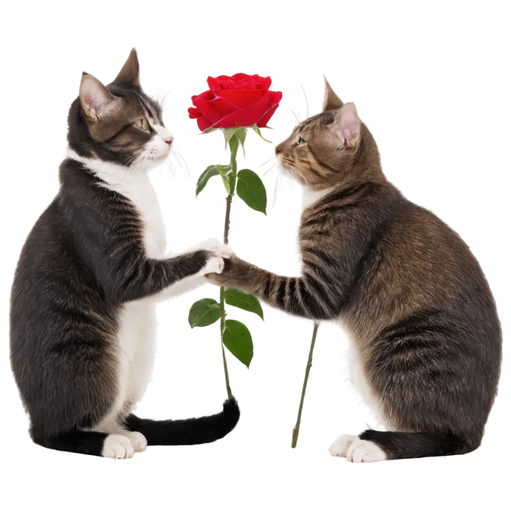 cats fitting for rose flower in the garden 
