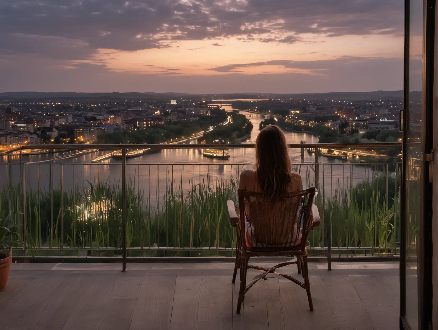 Late-Evening-River-View-from-Penthouse-Balcony-with-Girl-Sitting