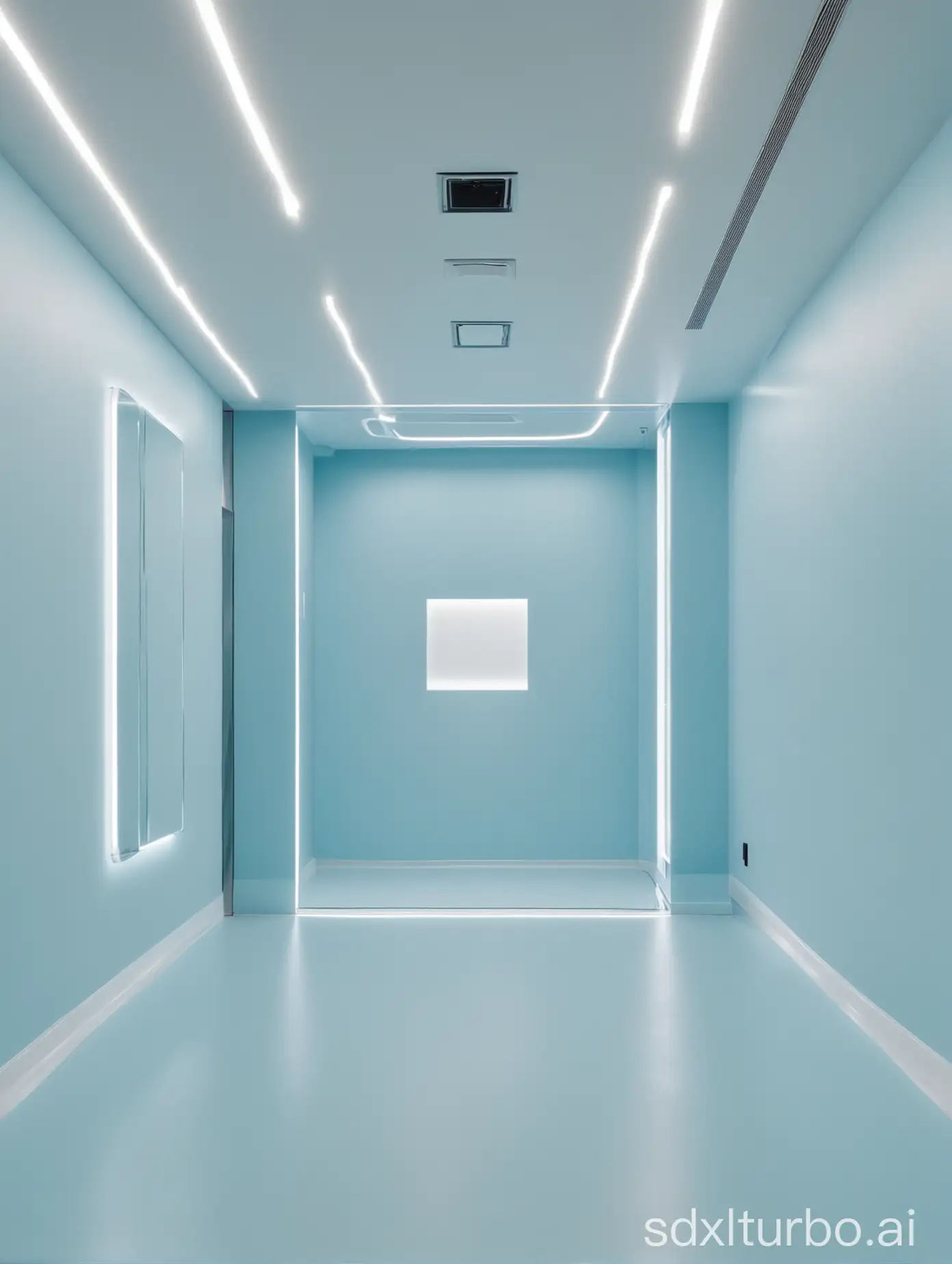 光亮的墙面 光亮的地板 淡蓝色科技感墙面
