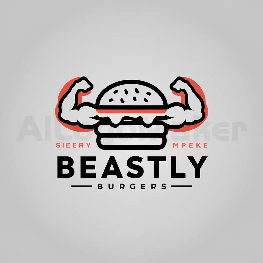 a logo design,with the text "Beastly Burgers", main symbol:A burger which has muscular arms on the side,Minimalistic,be used in Restaurant industry,clear background