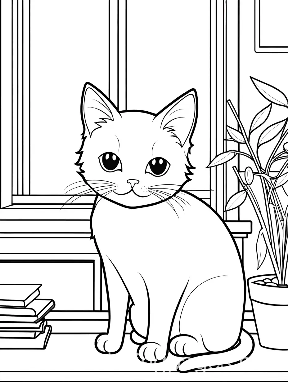 Adorable-Cat-Coloring-Page-for-Kids-Simple-Line-Art-on-White-Background