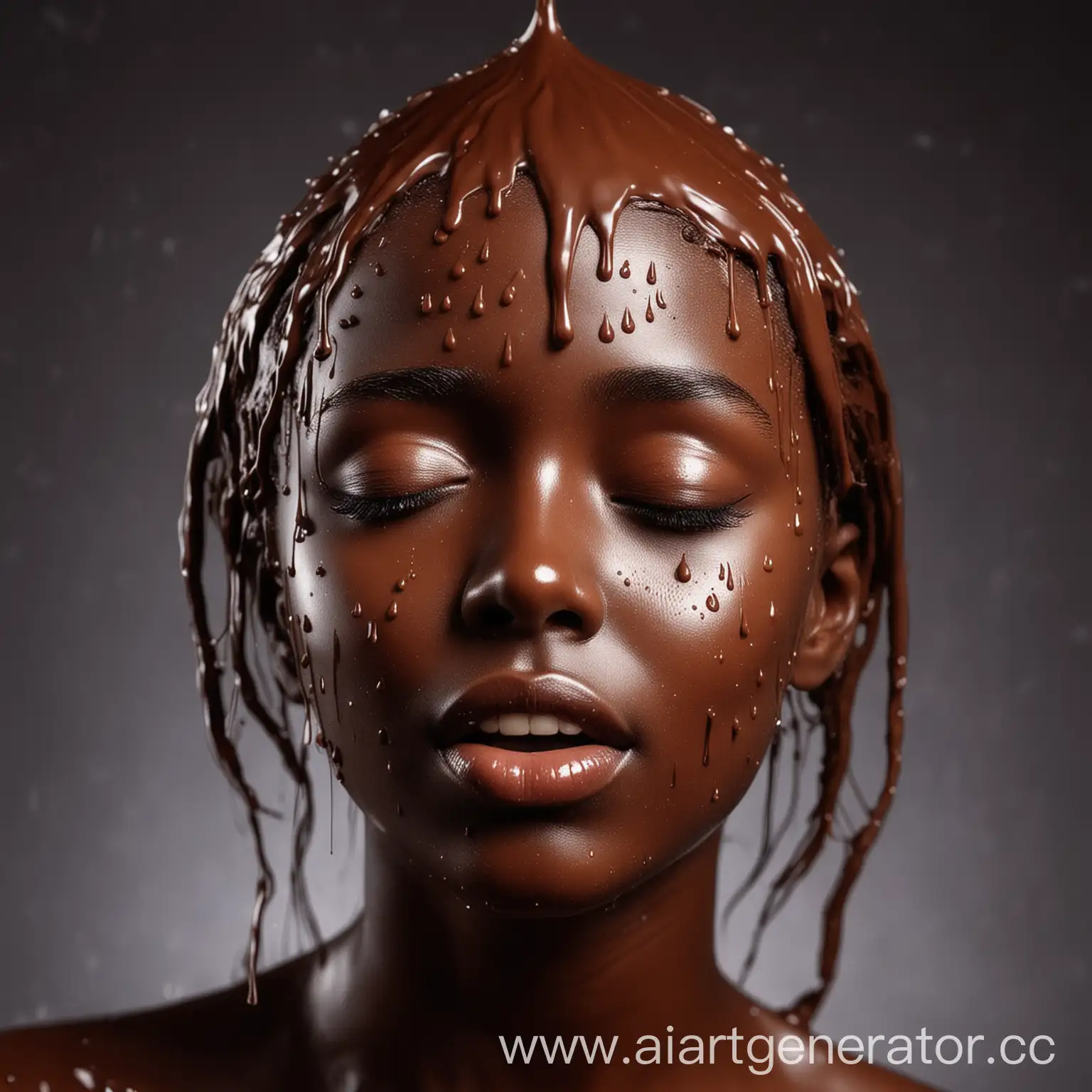 Elegant-Chocolate-Girl-with-Flowing-Droplets-Decadent-Portrait-of-a-Woman
