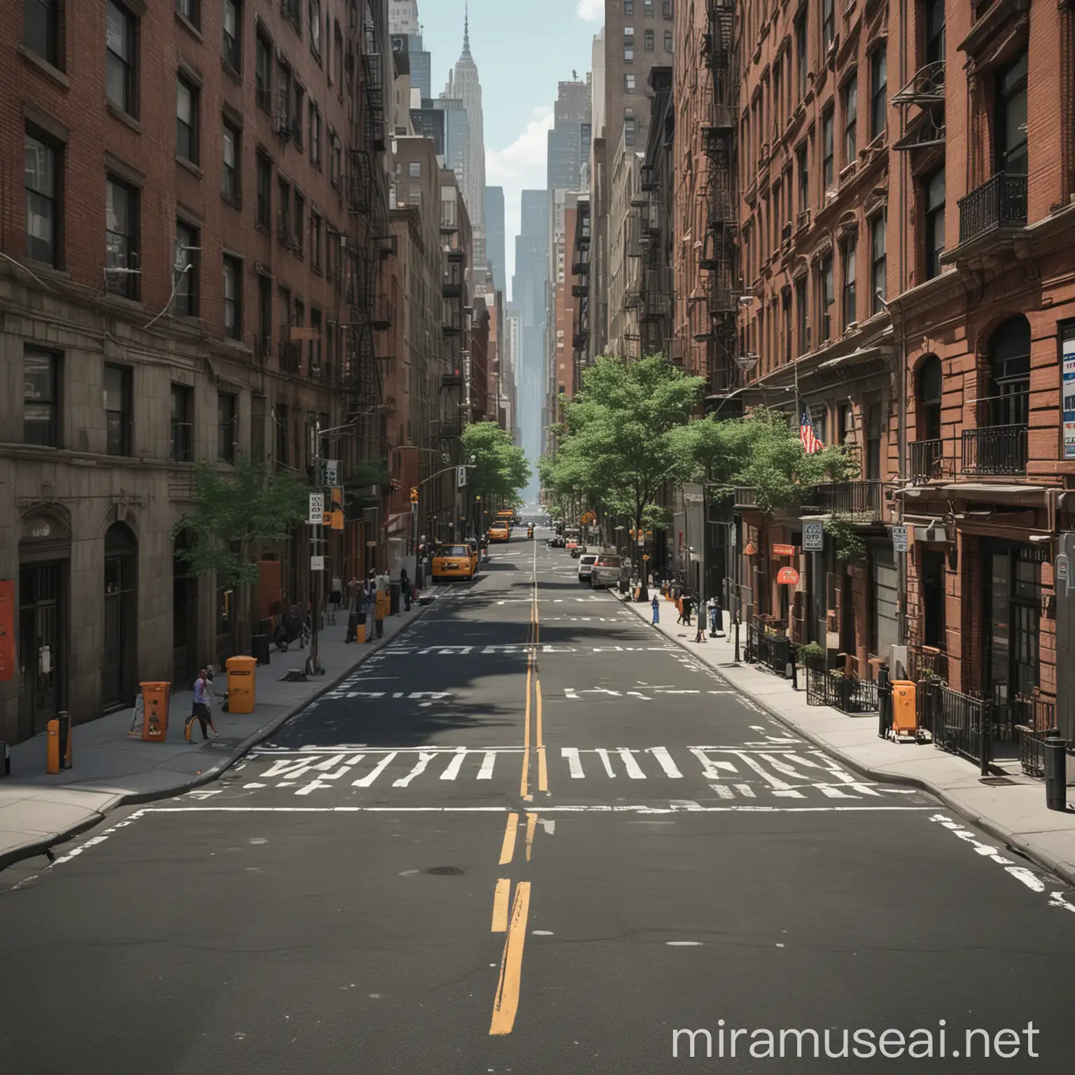 New York City Street Scene with Urban Architecture and Pedestrians