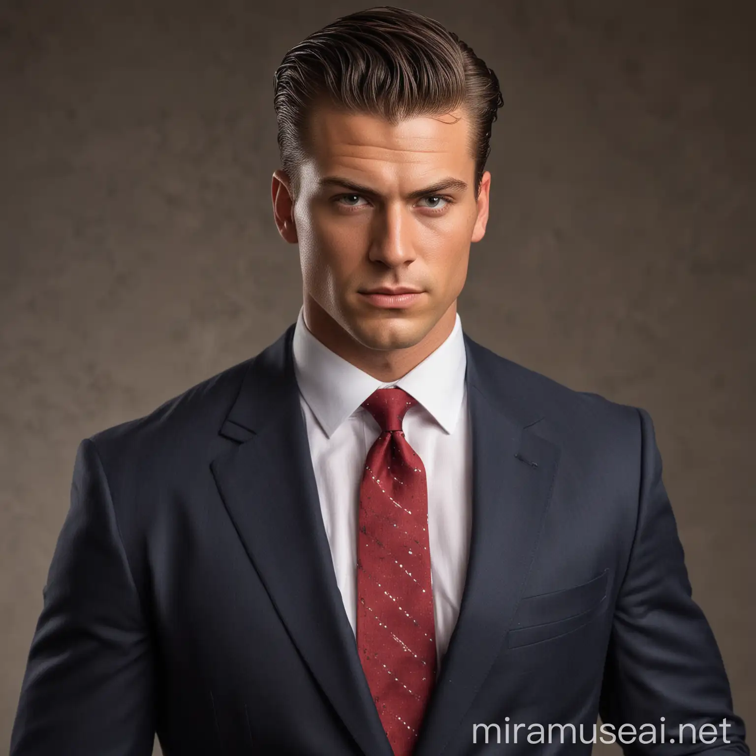 Muscular American Man in Conservative Attire Sweaty and Determined
