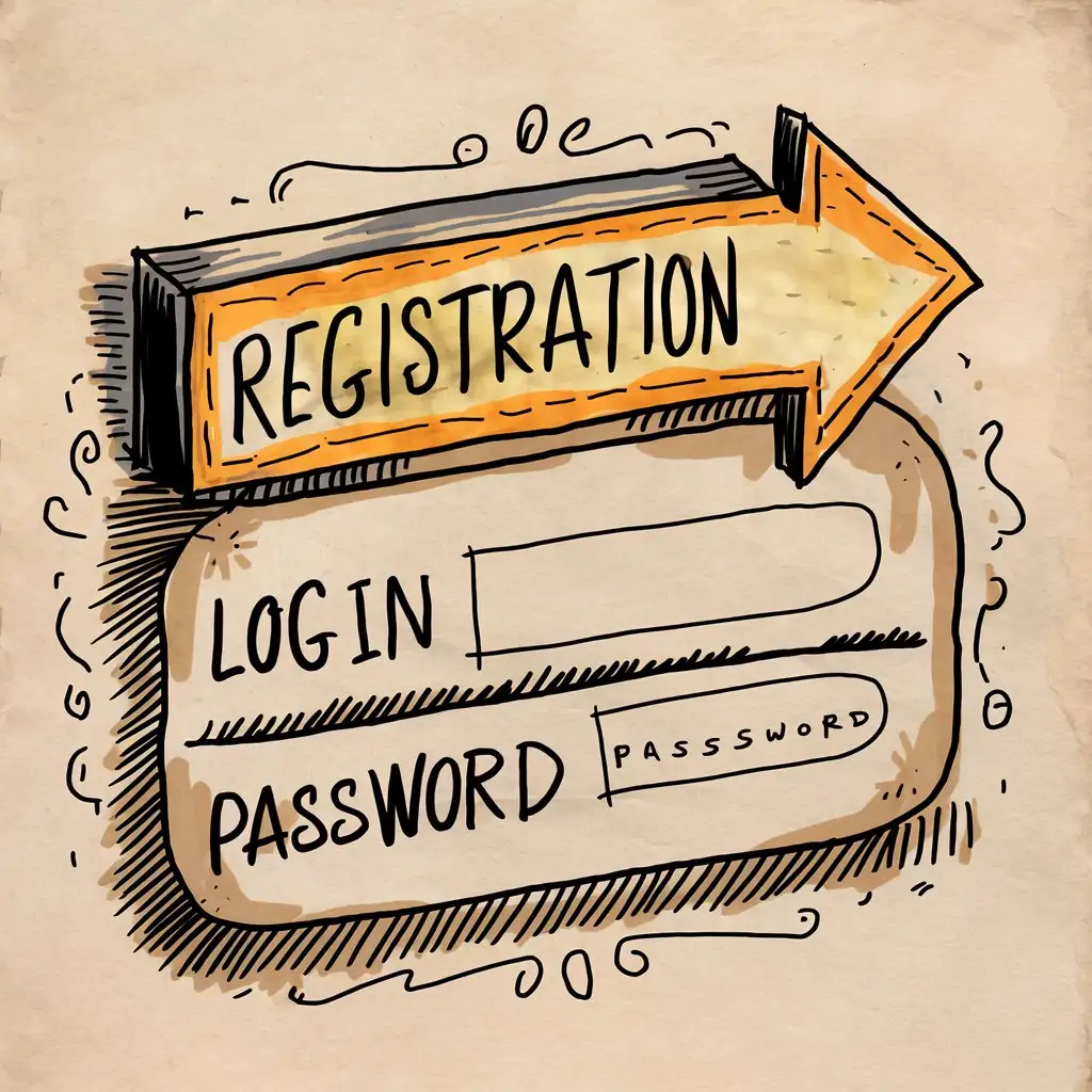 форма для регистрации, где будет кнопка и  ДВА ПОЛЯ: login и password в стиле бумаги

