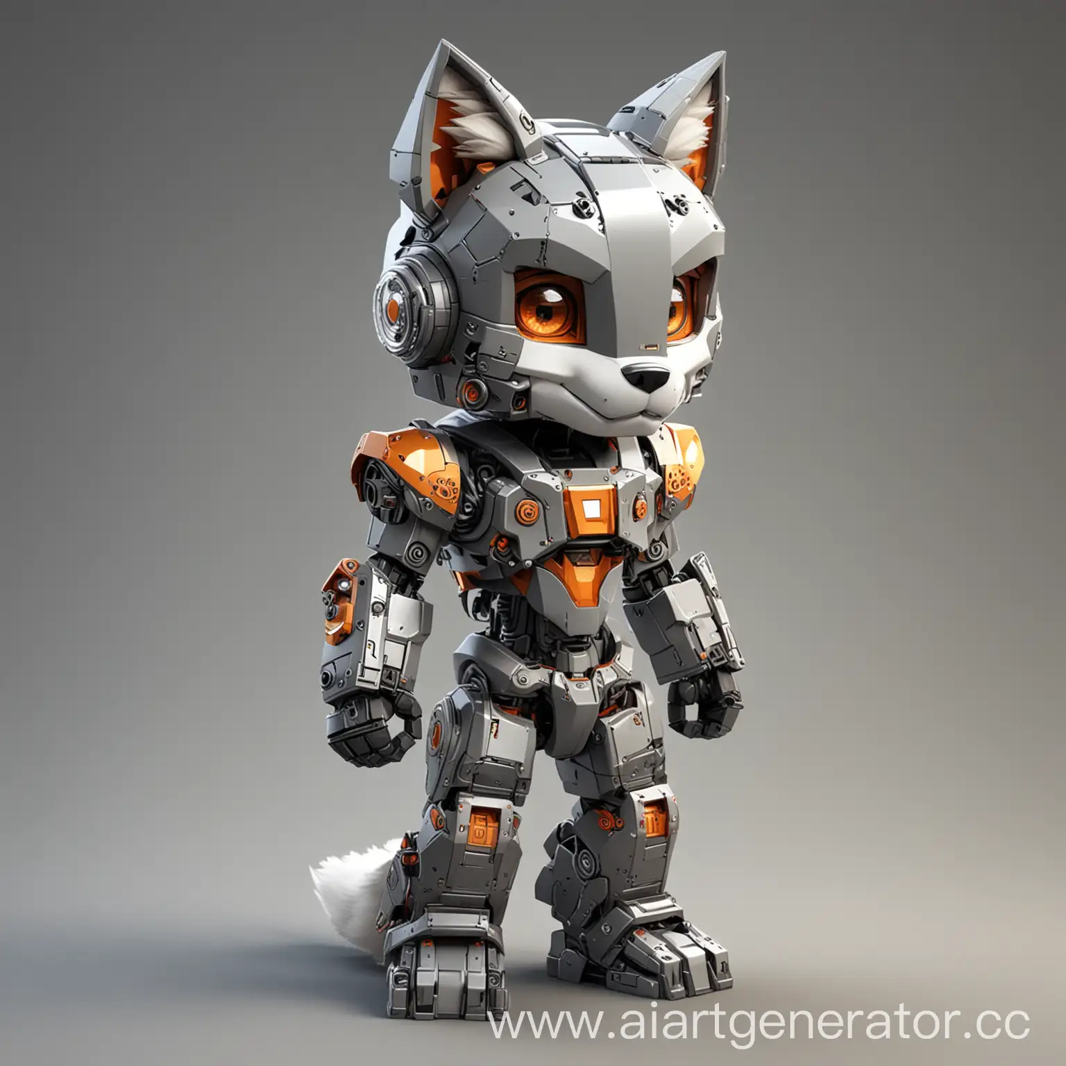 Fox in robot costume gray , clear head drawing fantasy , in anime style + minecraft style