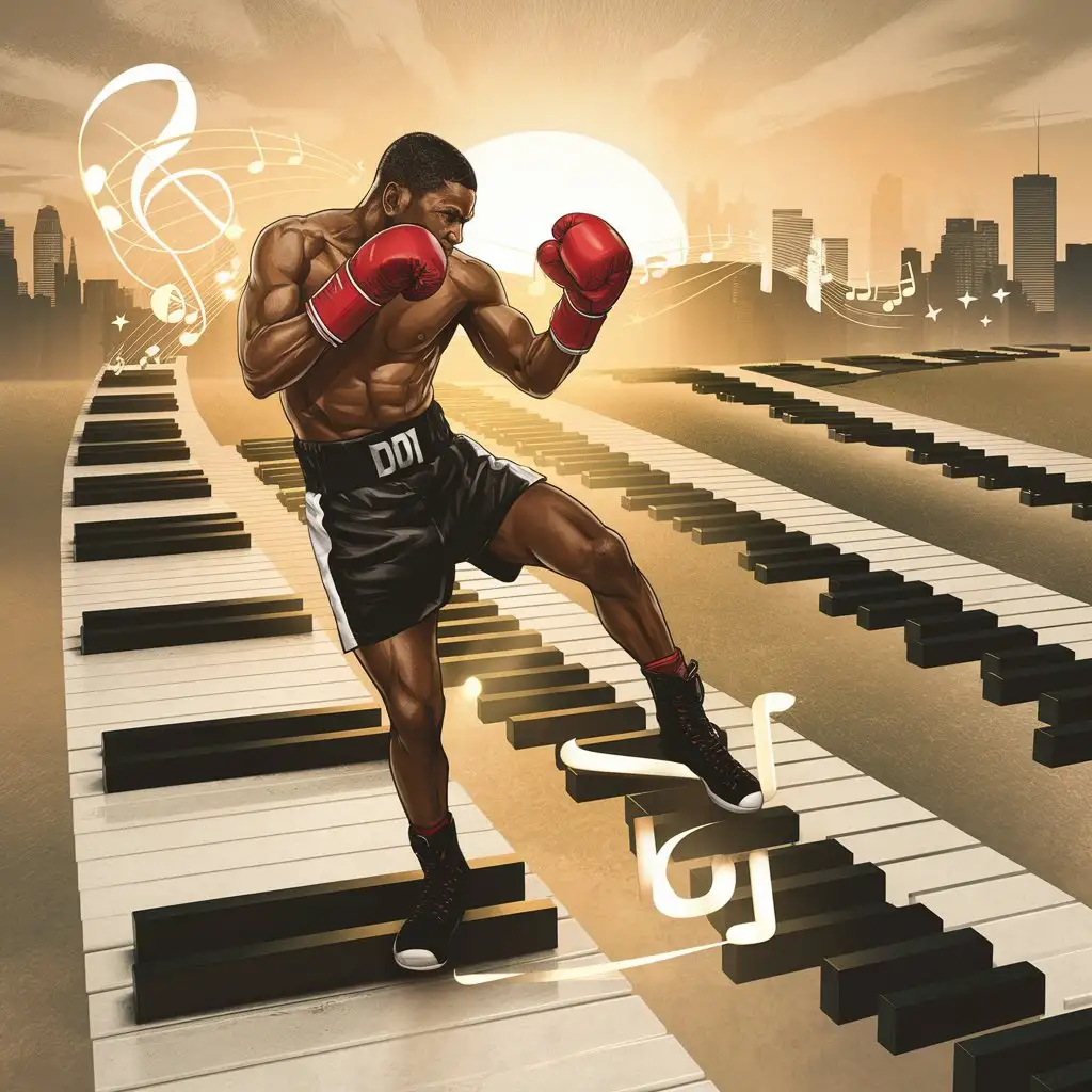 Boxer Sparing on Vertical Scale Musical Key Notes of DO