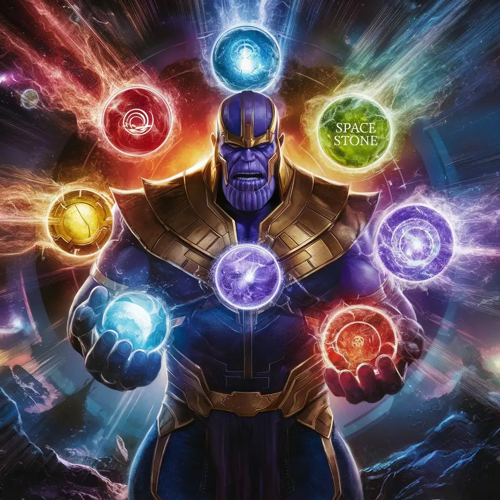 Thanos Holding All Infinity Stones Powerful Marvel Villain with Complete Gauntlet