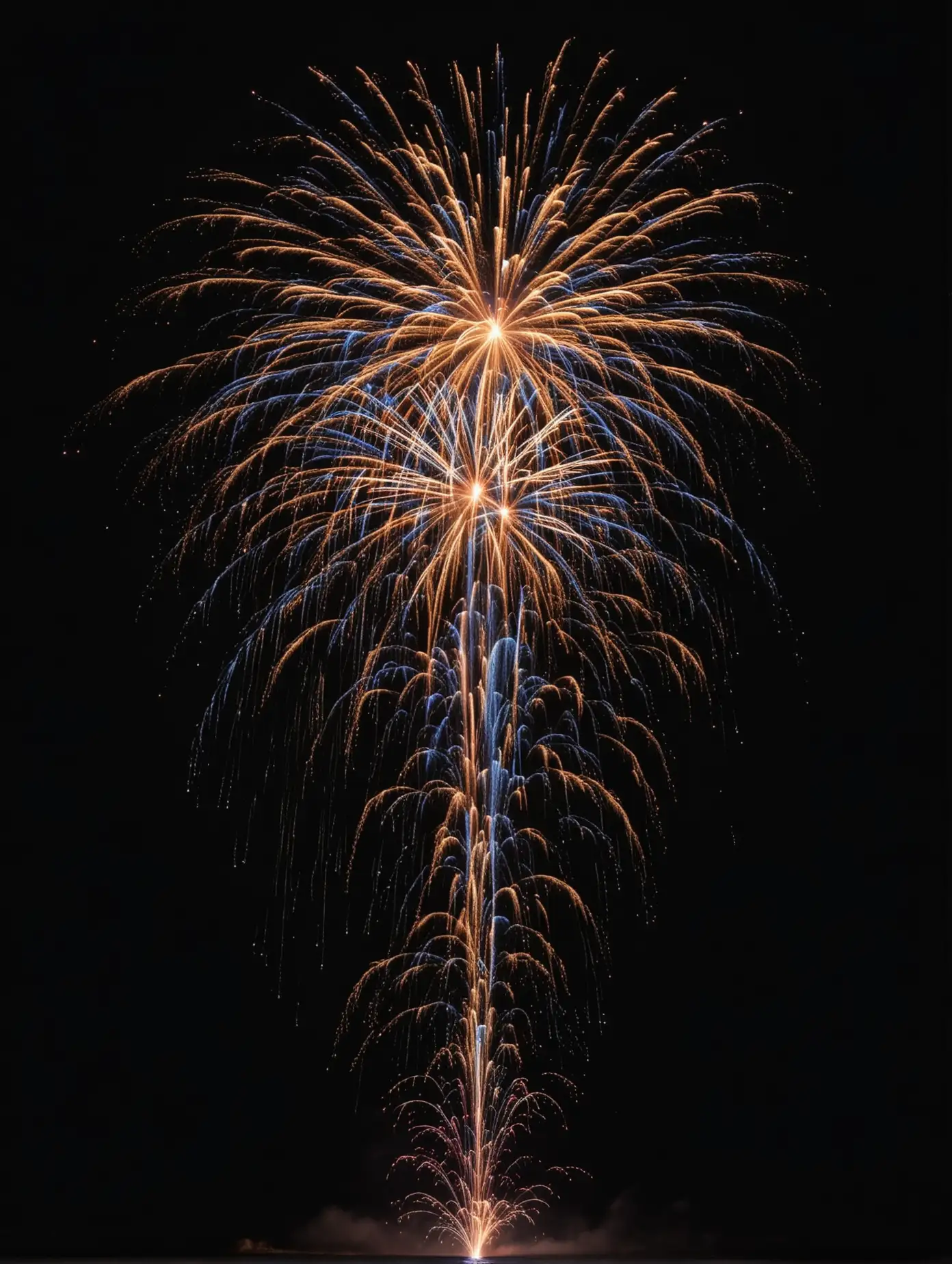  arching, falling, cascading firework falling with pure black background all within photo