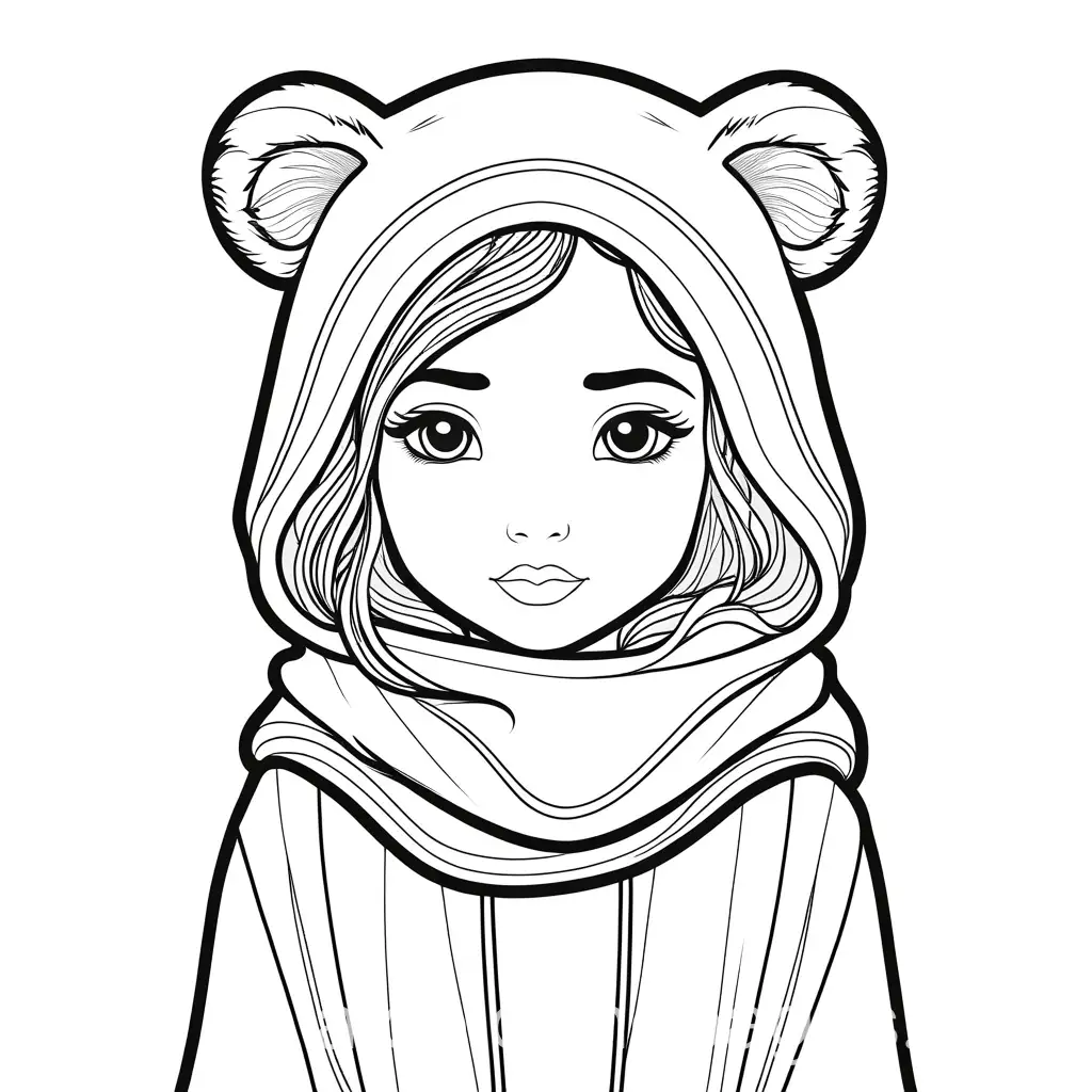 Girl-with-Bearcowl-Coloring-Page-Cute-Cartoon-Line-Art-on-White-Background