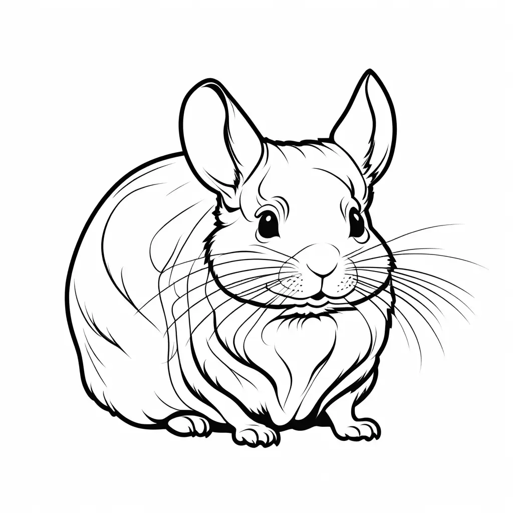 chinchilla, Coloring Page, black and white, line art, white background, Simplicity, Ample White Space. The background of the coloring page is plain white to make it easy for young children to color within the lines. The outlines of all the subjects are easy to distinguish, making it simple for kids to color without too much difficulty