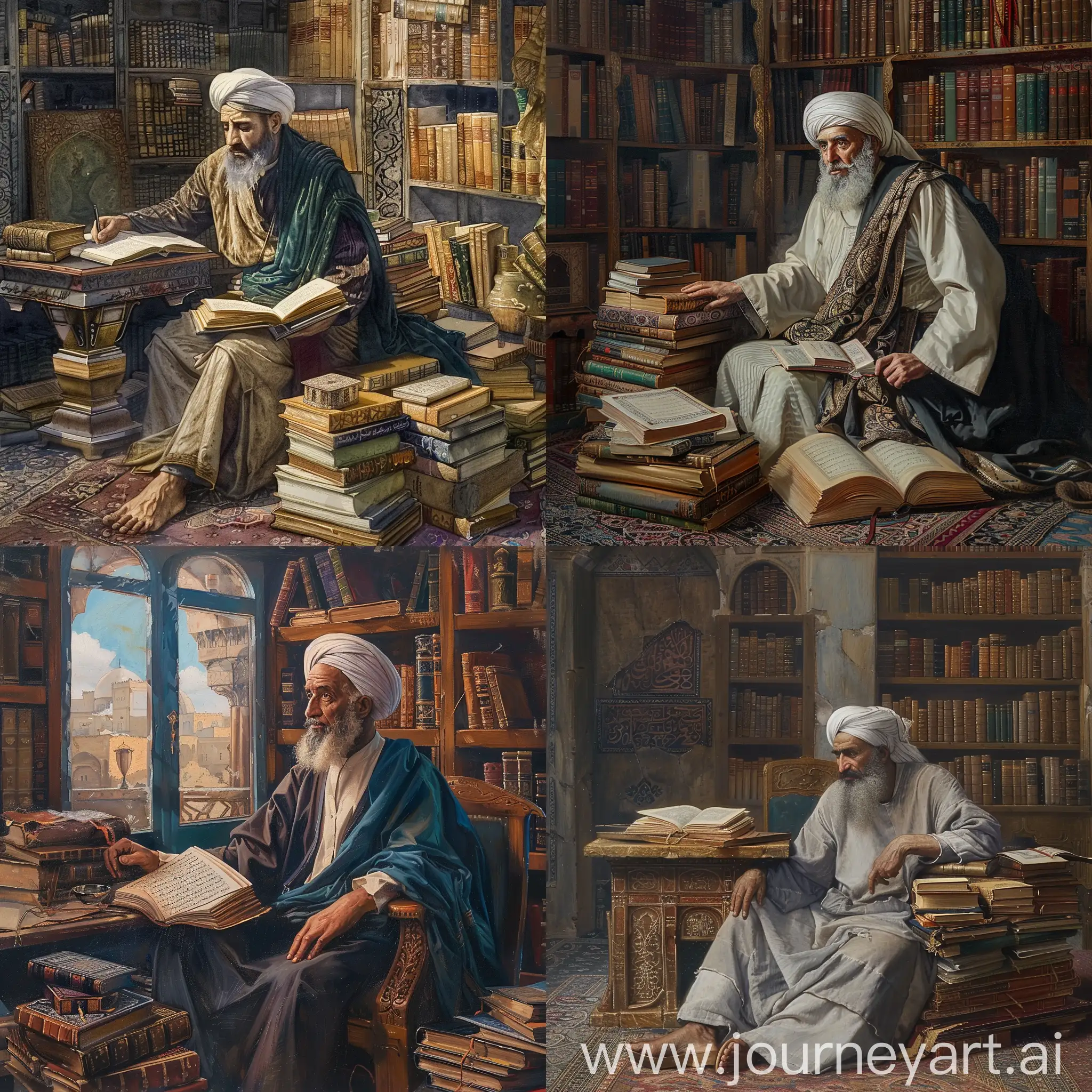 Ibn-Sina-Persian-Scholar-and-Doctor-in-His-Study-with-Books
