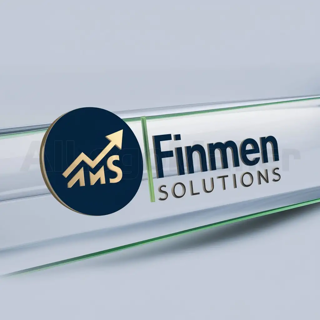 a logo design,with the text "FMS", main symbol:A navy blue circle with a rising gold arrow inside it. The company name 'Finmen Solutions' written in a bold, modern font next to or below the symbol. A touch of green could be added to symbolize growth and prosperity.,Minimalistic,be used in Finance industry,clear background