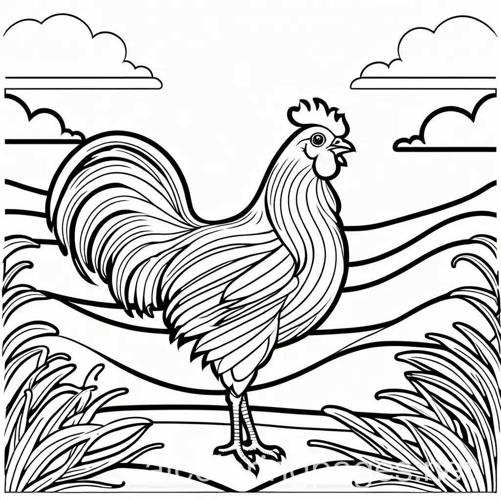 chicken, colouring page, infant, thick lines, no shading , Coloring Page, black and white, line art, white background, Simplicity, Ample White Space. The background of the coloring page is plain white to make it easy for young children to color within the lines. The outlines of all the subjects are easy to distinguish, making it simple for kids to color without too much difficulty