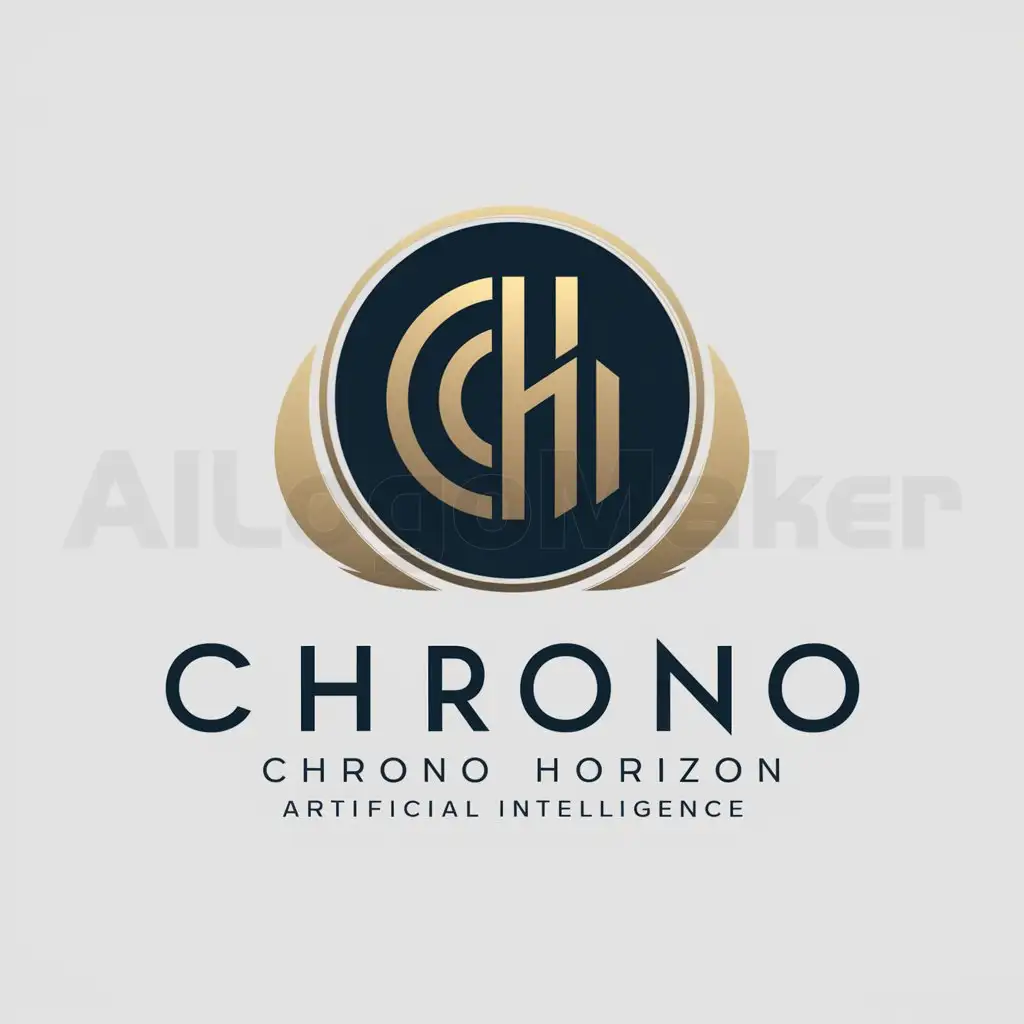 a logo design,with the text "CHAI", main symbol:please create a logo  for my organization in the dark blue and gold theme, the organization is an IT company, specialized in the AI field, the full name of the organization is Chrono Horizon Artificial intelligence,Moderate,clear background