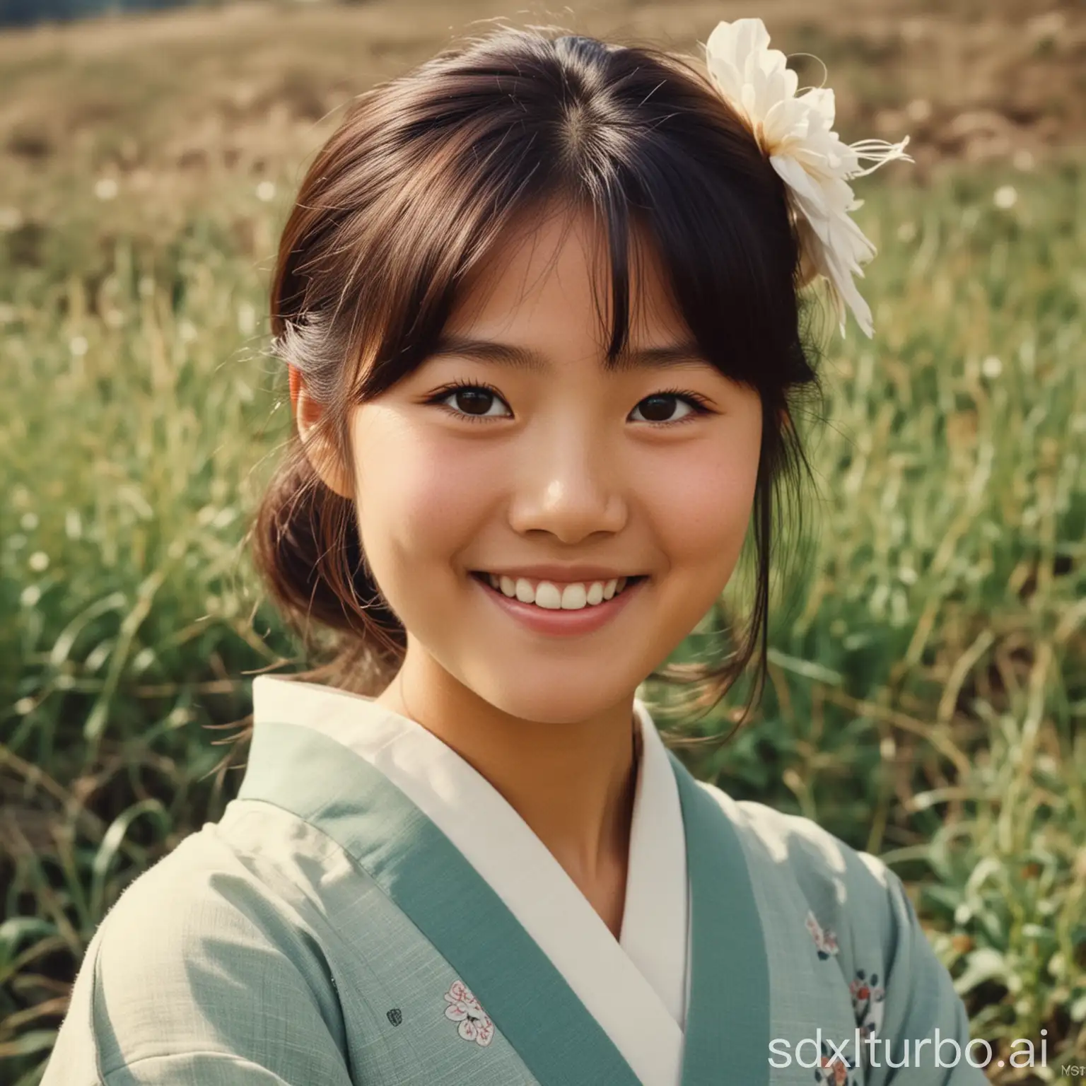 Smiling-Rural-Japanese-Girl-in-Vintage-1960s-Photograph