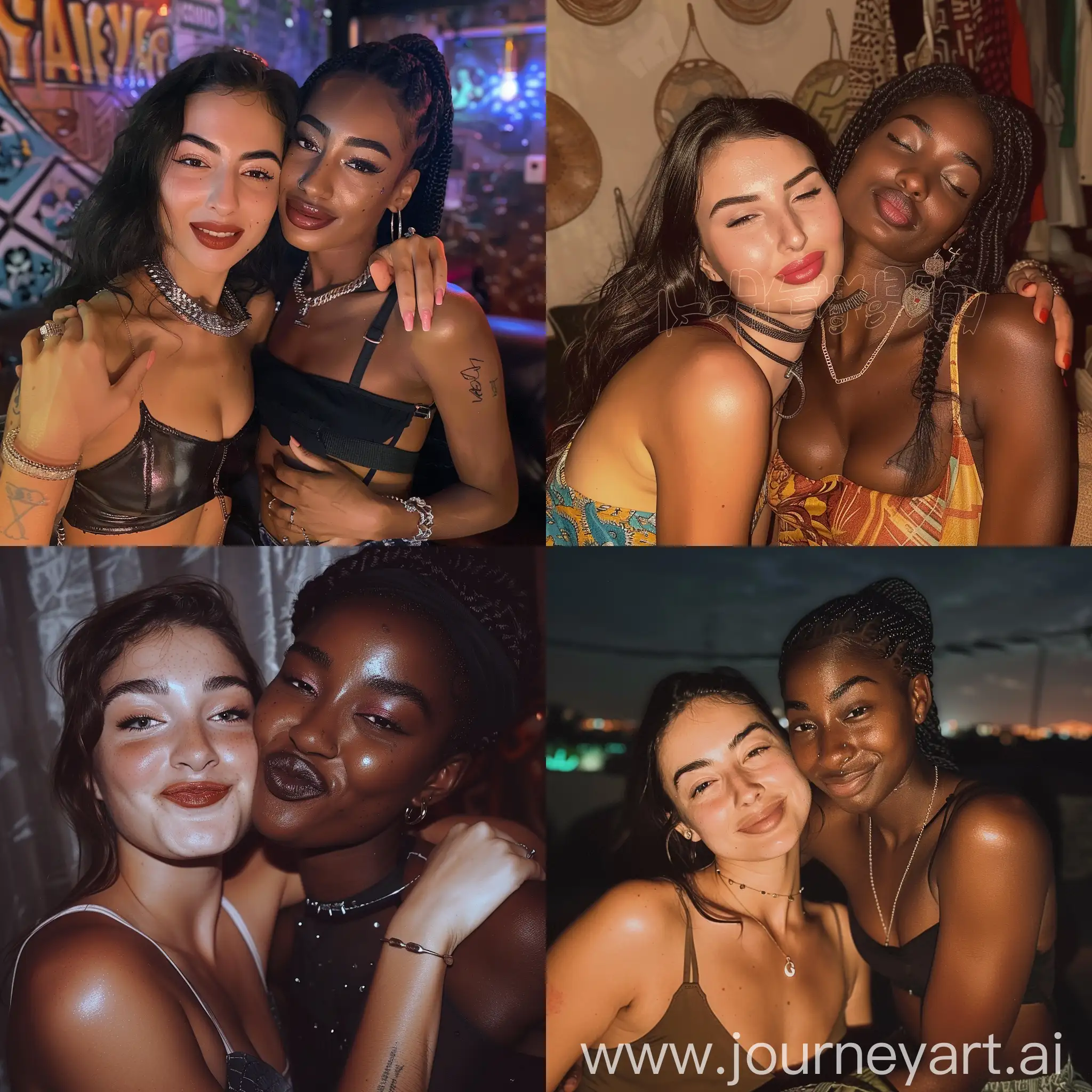 Iraqi-Woman-and-African-Partner-Embracing-in-Party-Club-Selfie