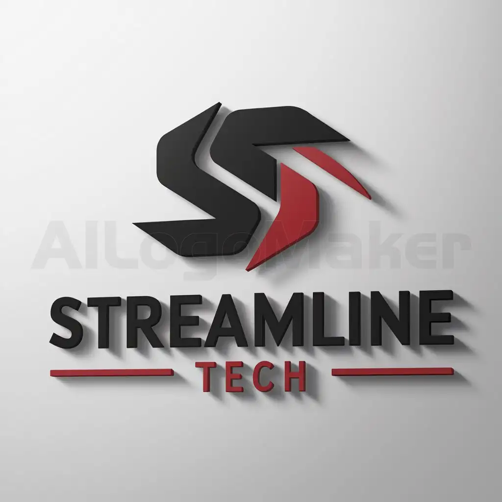 a logo design,with the text "Streamline Tech", main symbol:Streamline Tech, modern, attractive, 3d, bussnes, black and red, 0 and 1, IT Support, less realstic,Minimalistic,be used in Technology industry,clear background