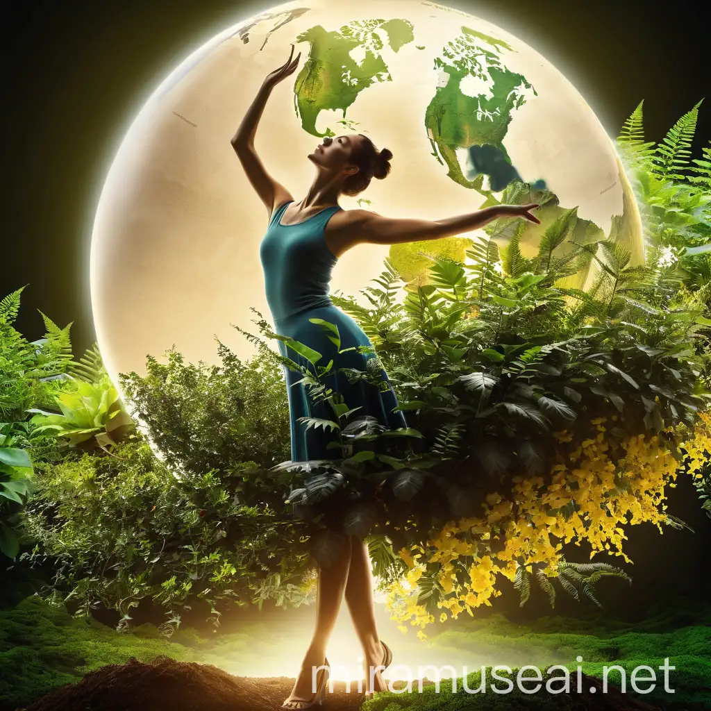 Please make me a hyperreal picture with the title of a big globe on the page and a hand is planting a tree on the globe. Please design the picture in such a way that it conveys the meaning of this picture to the audience. Green verdant: #3CB371
Blue oceanic: #007FFF
Natural yellow: #D4AC0D
Coffee-like soil: #8B4513
Forest green: #228B22