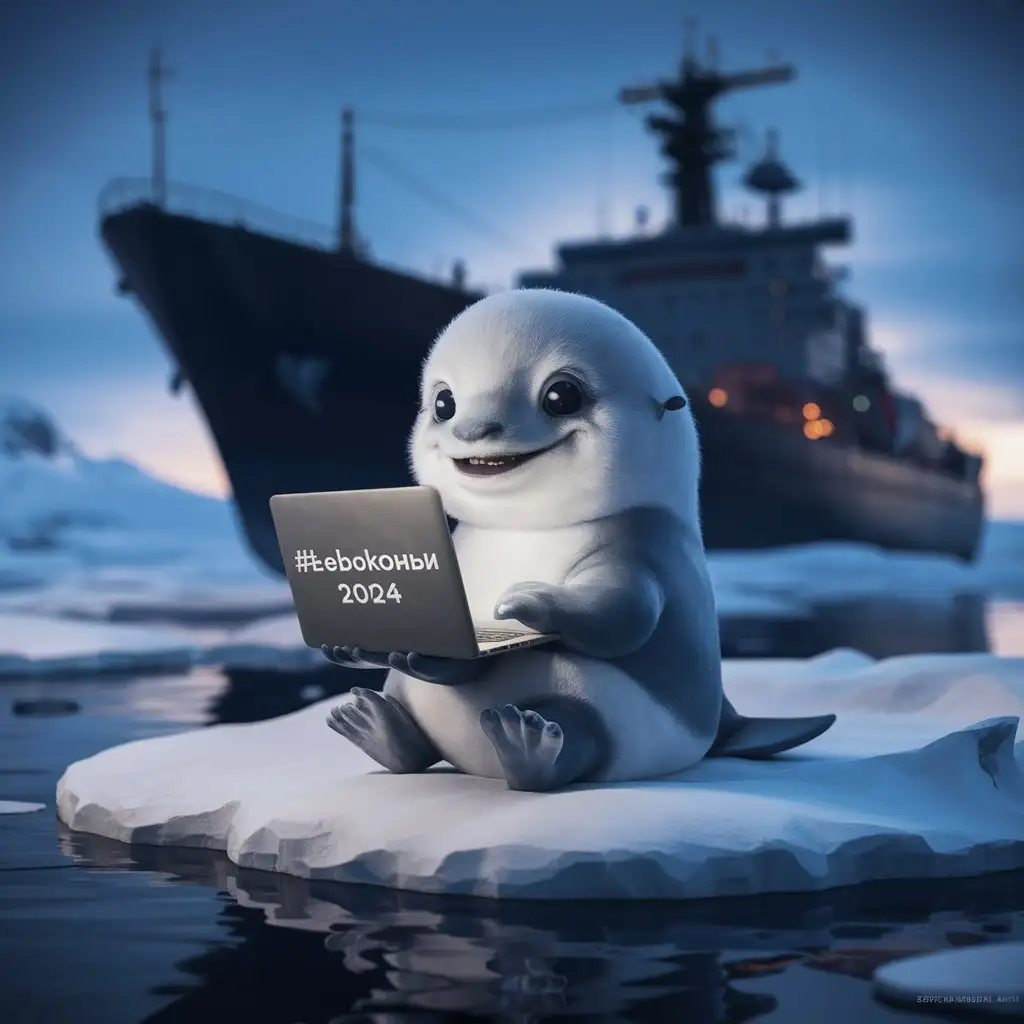 Happy-Beluga-with-Laptop-on-Ice-Floe-LEDOCOLZNANIY2024