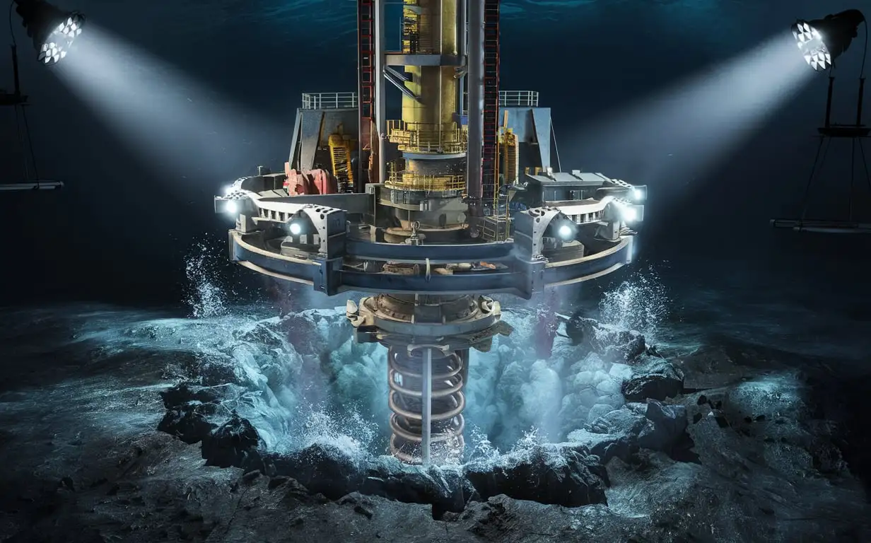 Gigantic Underwater Drill Breaking Through Realistic Undersea Drilling Scene