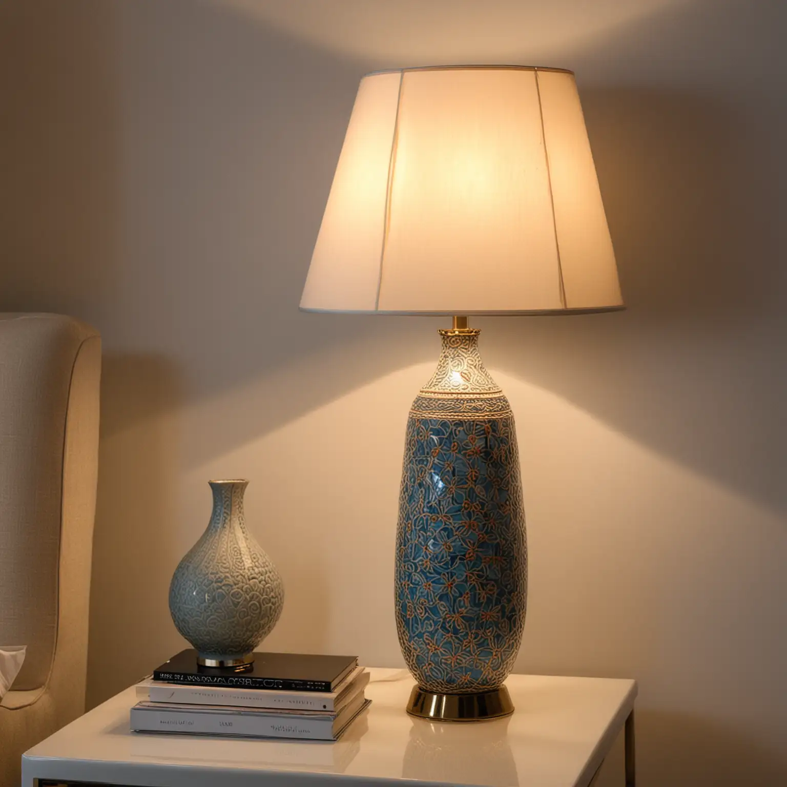 a luxury Villa in the Meditteranean Sea showing a close up of the luxury table lamp