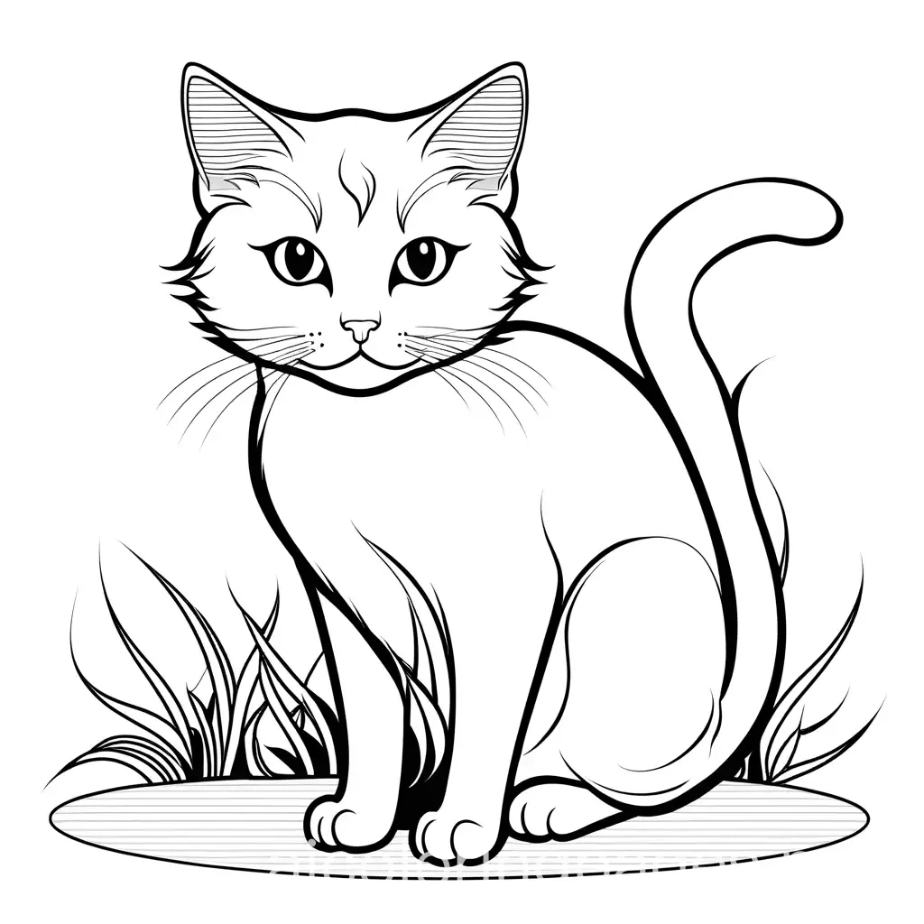 A cute small cat, Coloring Page, black and white, line art, white background, Simplicity, Ample White Space