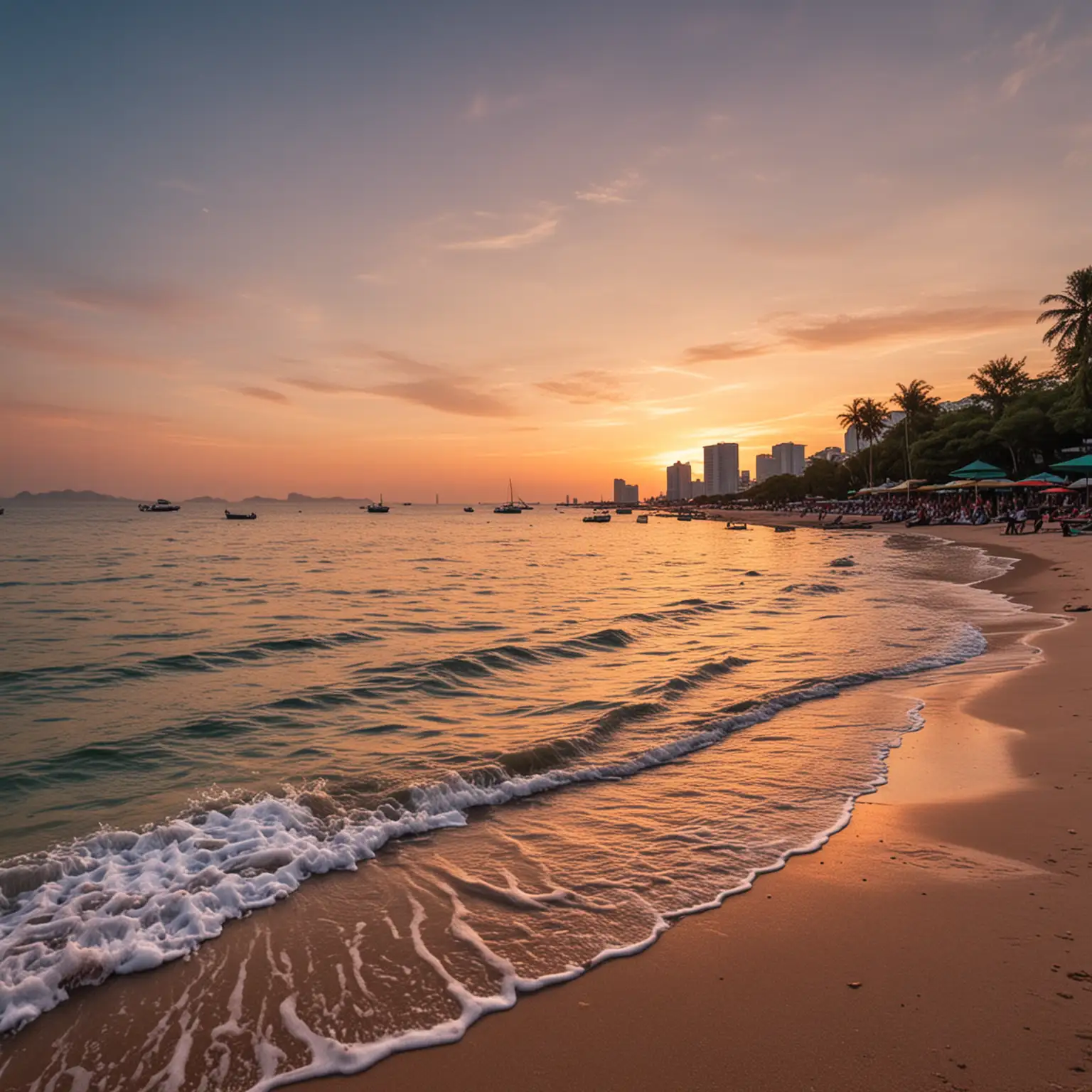 Scenery of Pattaya Beach Thailand during sunset