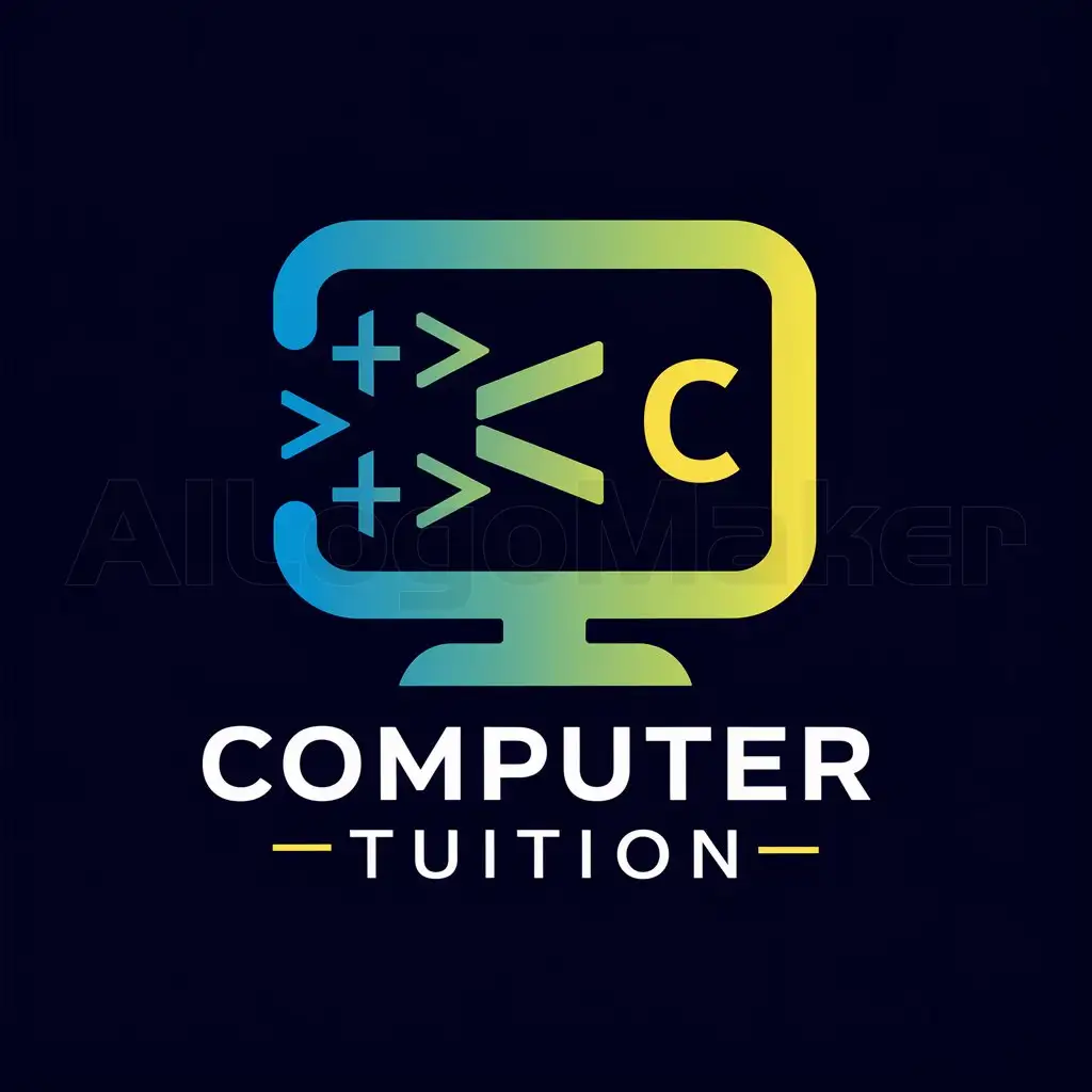 a logo design,with the text "COMPUTER TUITION", main symbol:Consider incorporating elements that represent coding, such as brackets, semicolons, coding in monitor and a color scheme that is bright, energetic, and youthful and simple, and do not highlight 'C' in the graphic, keep only the monitor,Moderate,be used in Technology industry,clear background