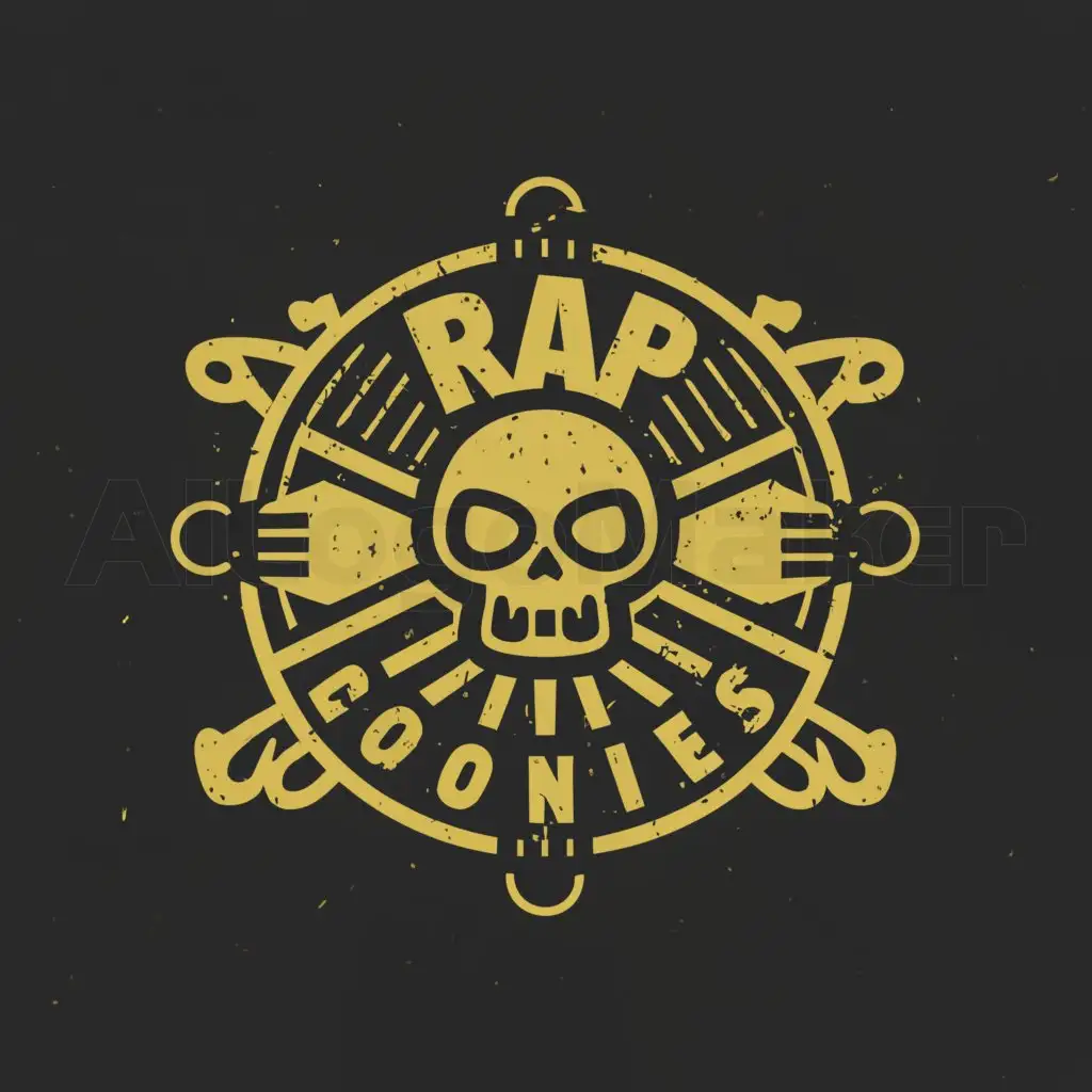 a logo design,with the text "Rap Goonies", main symbol:vinyl record skull and crossbones,Moderate,be used in music blog industry,clear background
