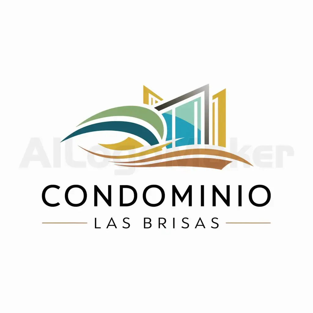 a logo design,with the text "Condominio Las Brisas", main symbol:una representación estilizada de una brisa o una corriente de aire, that evokes freshness, tranquility and movement. This symbol could be integrated with elements of modern buildings to convey the idea of a contemporary and urban environment.,Moderate,be used in Real Estate industry,clear background