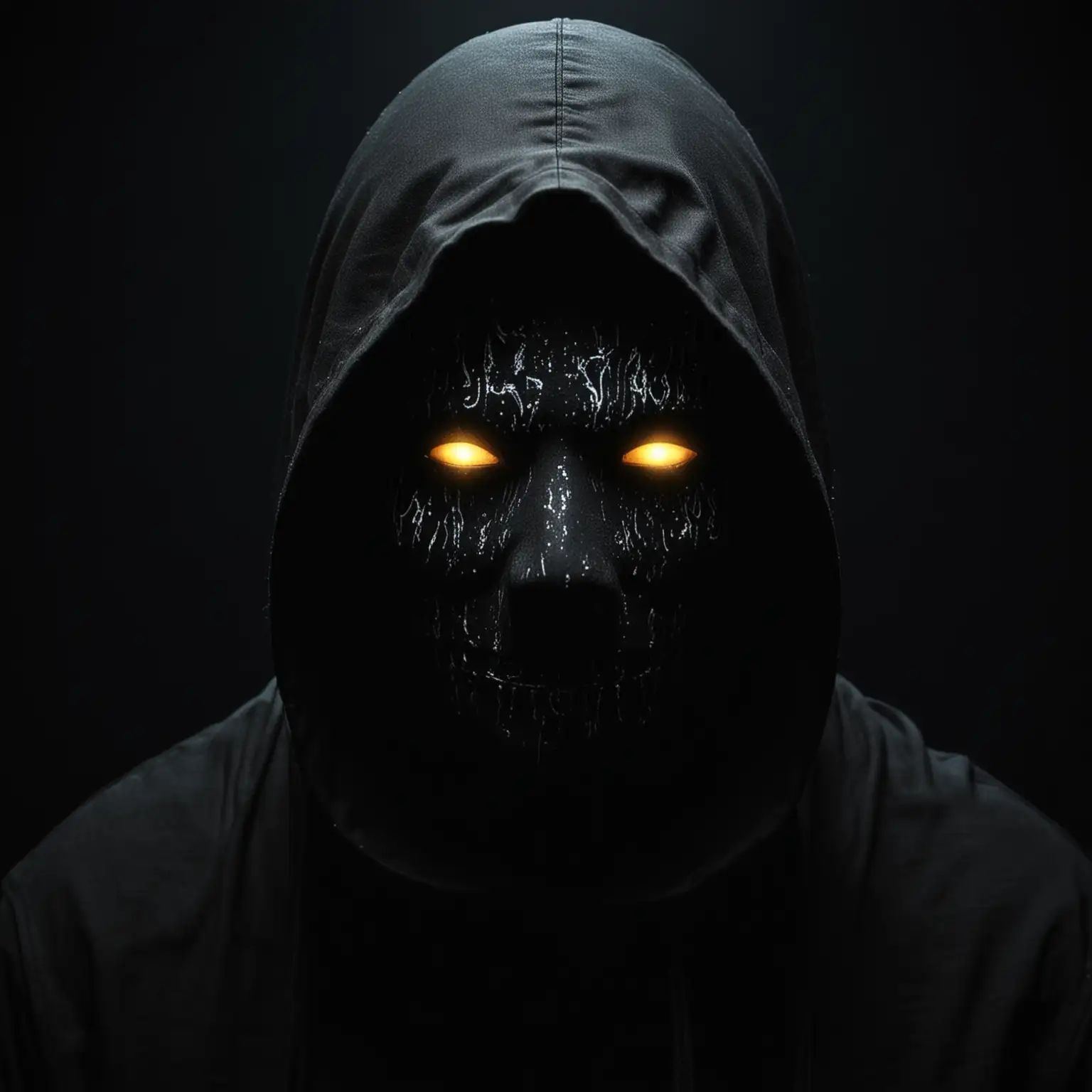 Hooded Figure with Glowing Eyes in the Darkness