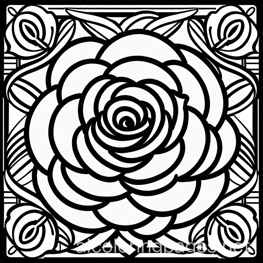 Roses, Coloring Page, black and white, line art, white background, Simplicity, Ample White Space. The background of the coloring page is plain white to make it easy for young children to color within the lines. The outlines of all the subjects are easy to distinguish, making it simple for kids to color without too much difficulty 