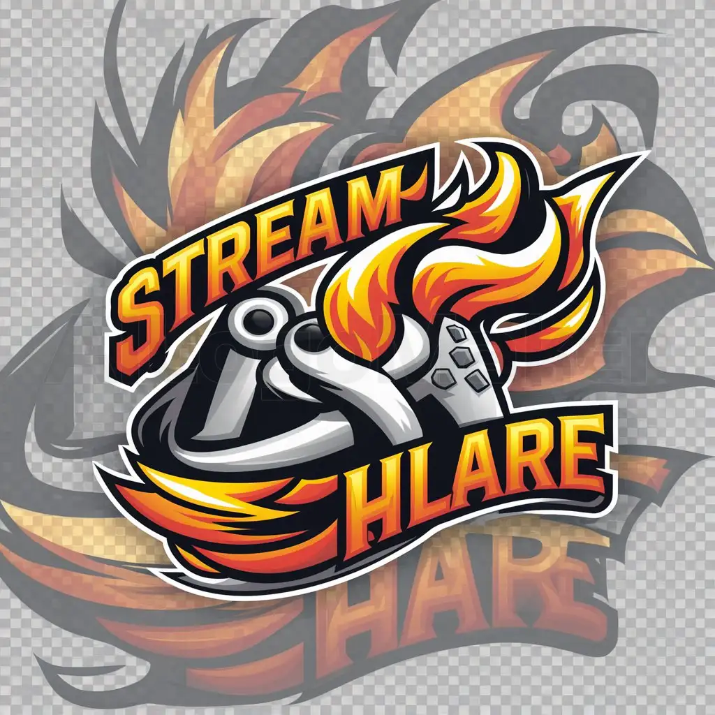 a logo design,with the text "Streamflare", main symbol:Design a logo for StreamFlare that embodies the dynamic energy of gaming highlights. Incorporate elements like flames, controllers, and a sense of motion to represent the excitement and action-packed nature of the content. Keep it bold, vibrant, and instantly recognizable for gamers scrolling through their feeds.,Moderate,be used in Internet industry,clear background