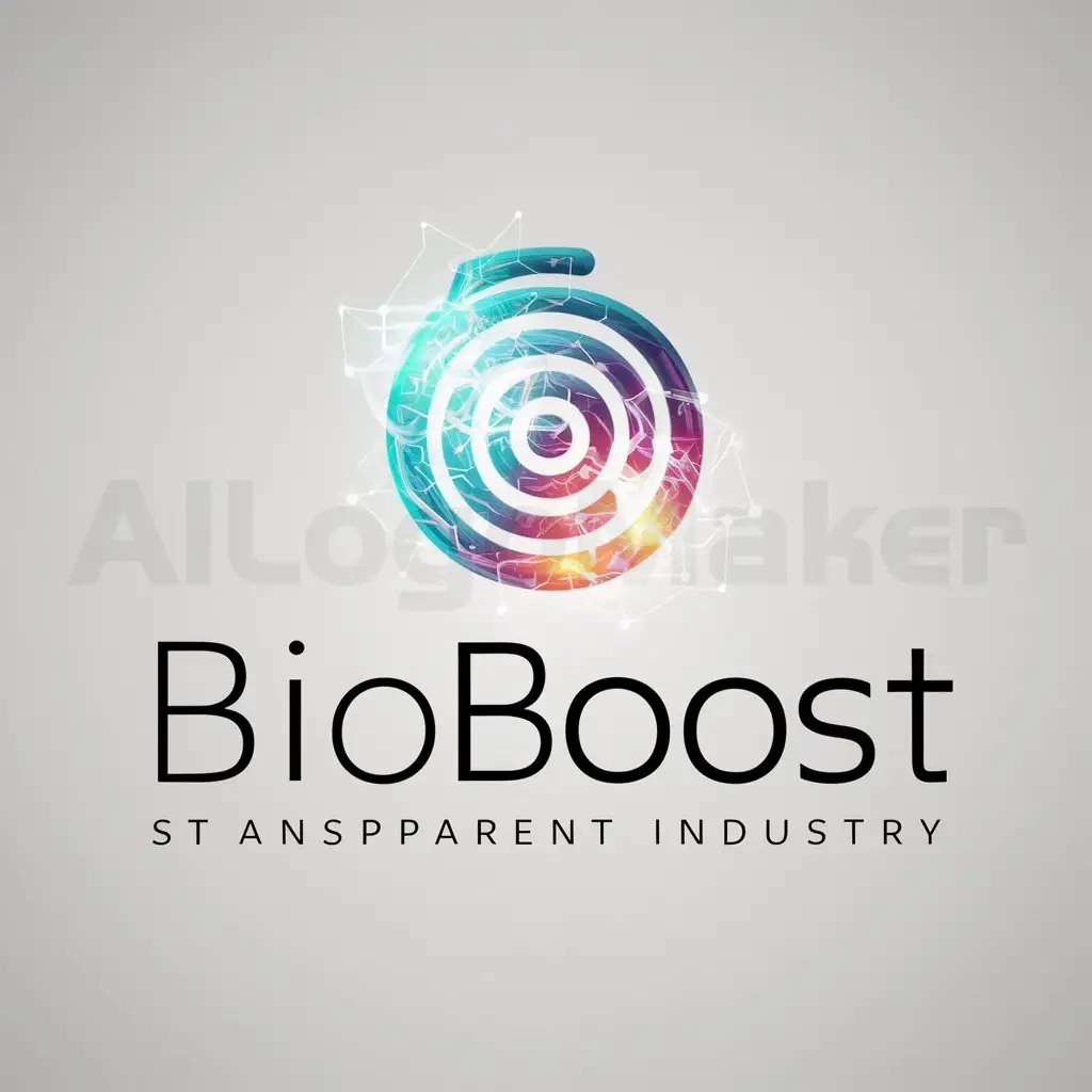 a logo design,with the text "BioBoost", main symbol:Logotype BioBoost can include a stylized image of the hypophysis - part of the brain responsible for the production and regulation of hormones. This image can be represented as a bright symbol or graphic element, for example, in a spiral form or an abstract molecular image. The name BioBoost needs to be styled in a modern font with a theme of health and science.,Minimalistic,be used in biohack industry,clear background