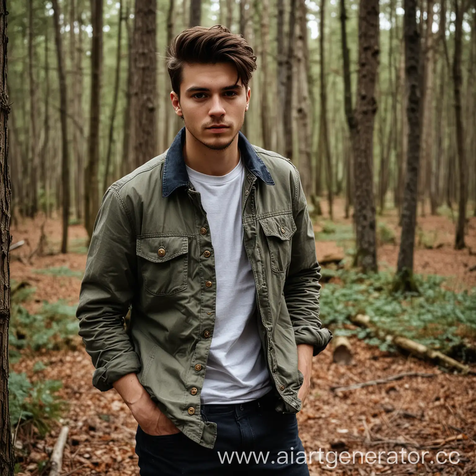 Крутой мужик, повседневный стиль, фотография, в лесу, 25 лет