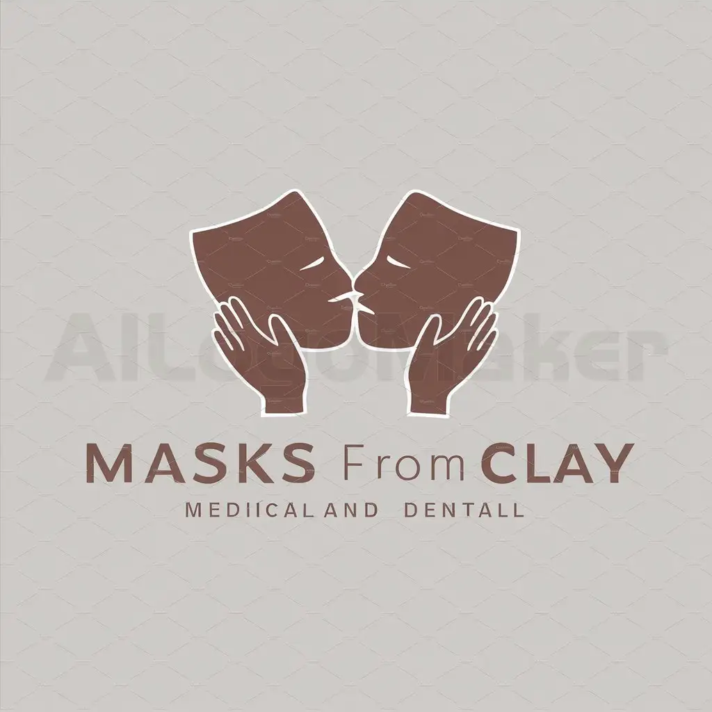 a logo design,with the text "Masks from clay", main symbol:Masks of clay are kissing and hand near,Moderate,be used in Medical Dental industry,clear background