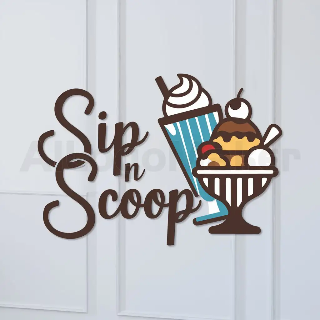 a logo design,with the text "Sip n Scoop", main symbol:Milkshakes and ice cream sundaes,Moderate,clear background