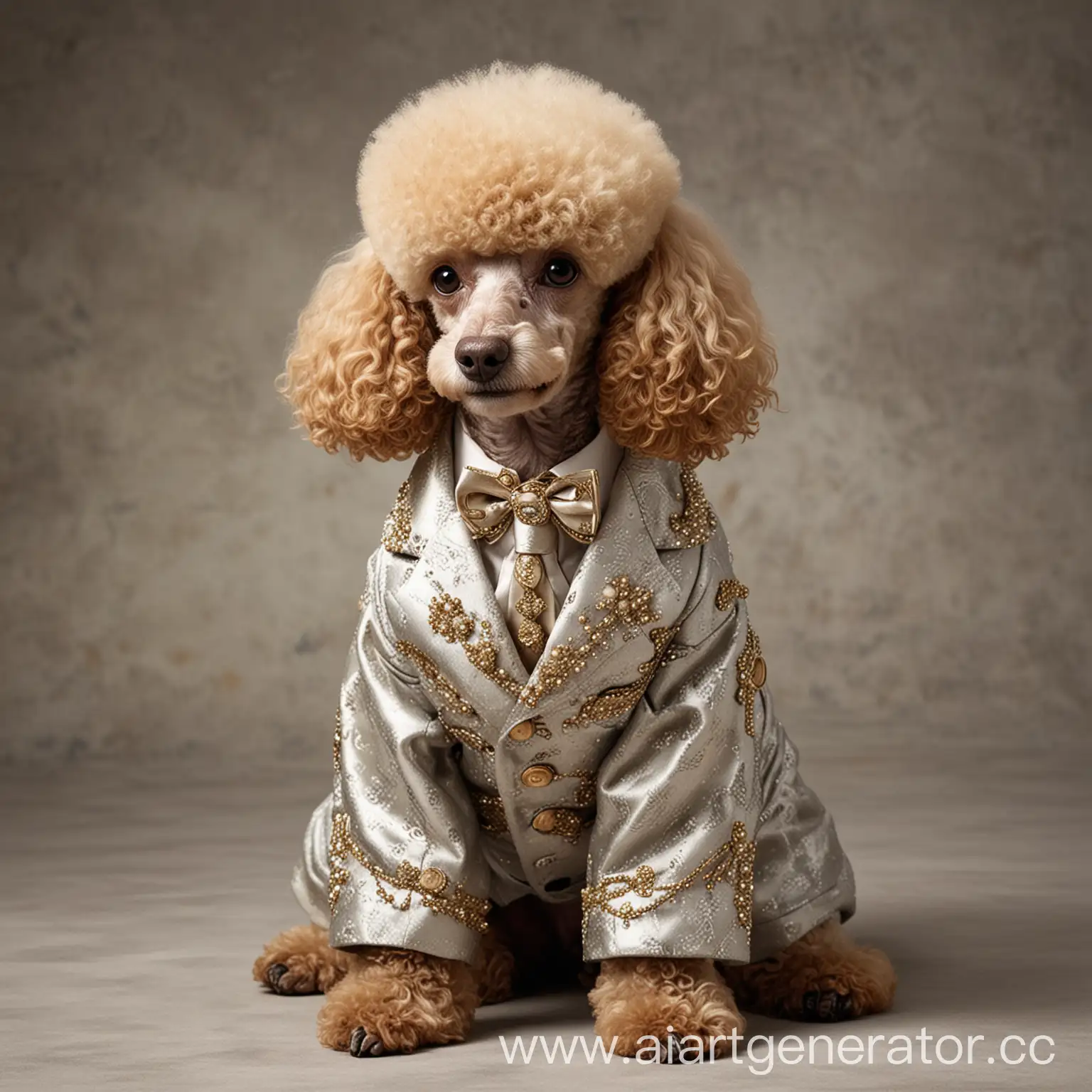 изобрази собаку породы пудель сигму в дорогом костюме за 1000000 долларов