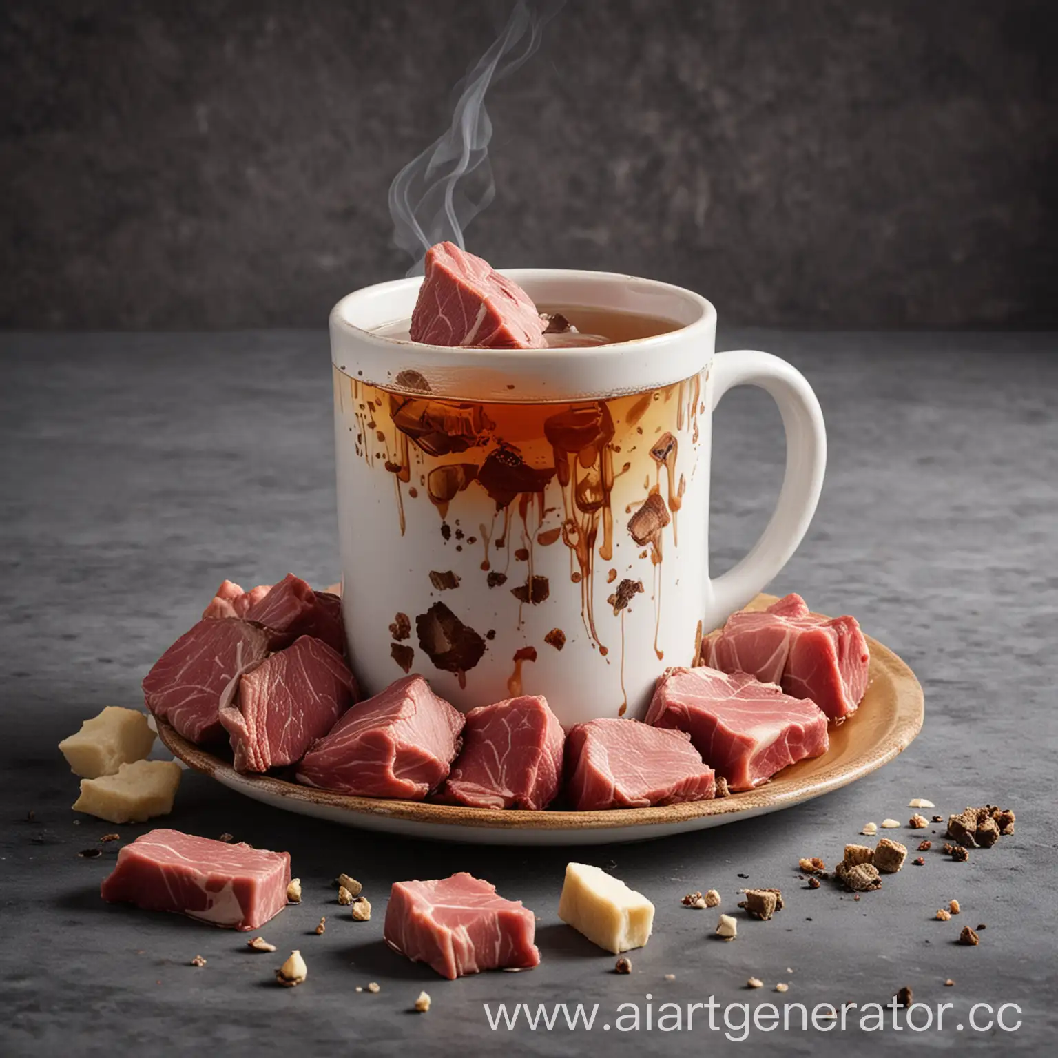 Steaming-Mug-of-Tea-with-Savory-Meat-Chunks