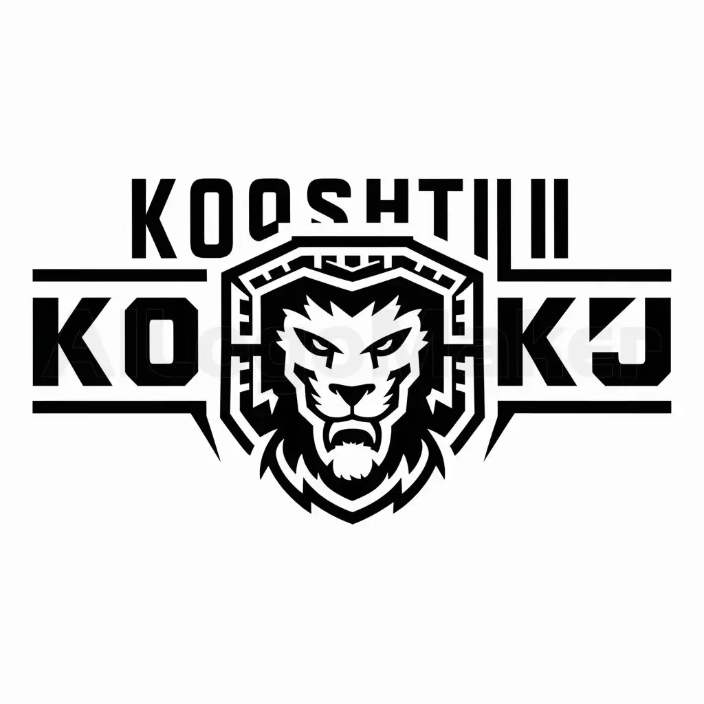 a logo design,with the text "KOSHTII KAJ", main symbol:lion head and prowrestling ring,complex,be used in Sports Fitness industry,clear background
