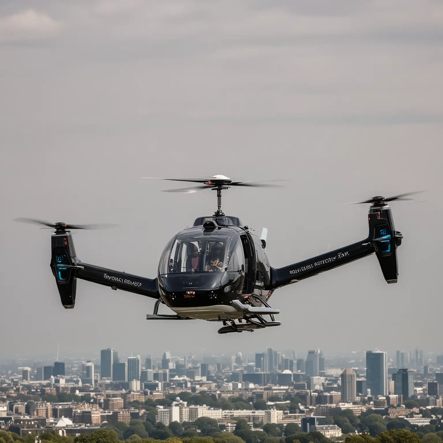 Electric Air Taxi Flying Over Royal Observatory Greenwich Park with Passengers