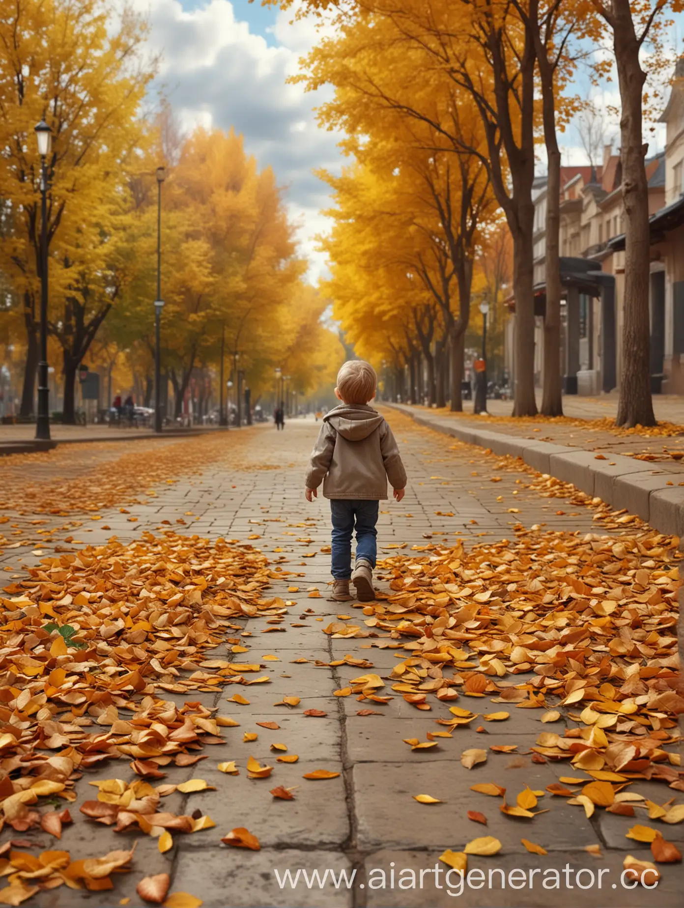 Young-Child-Strolling-in-Vibrant-Autumn-City-Park