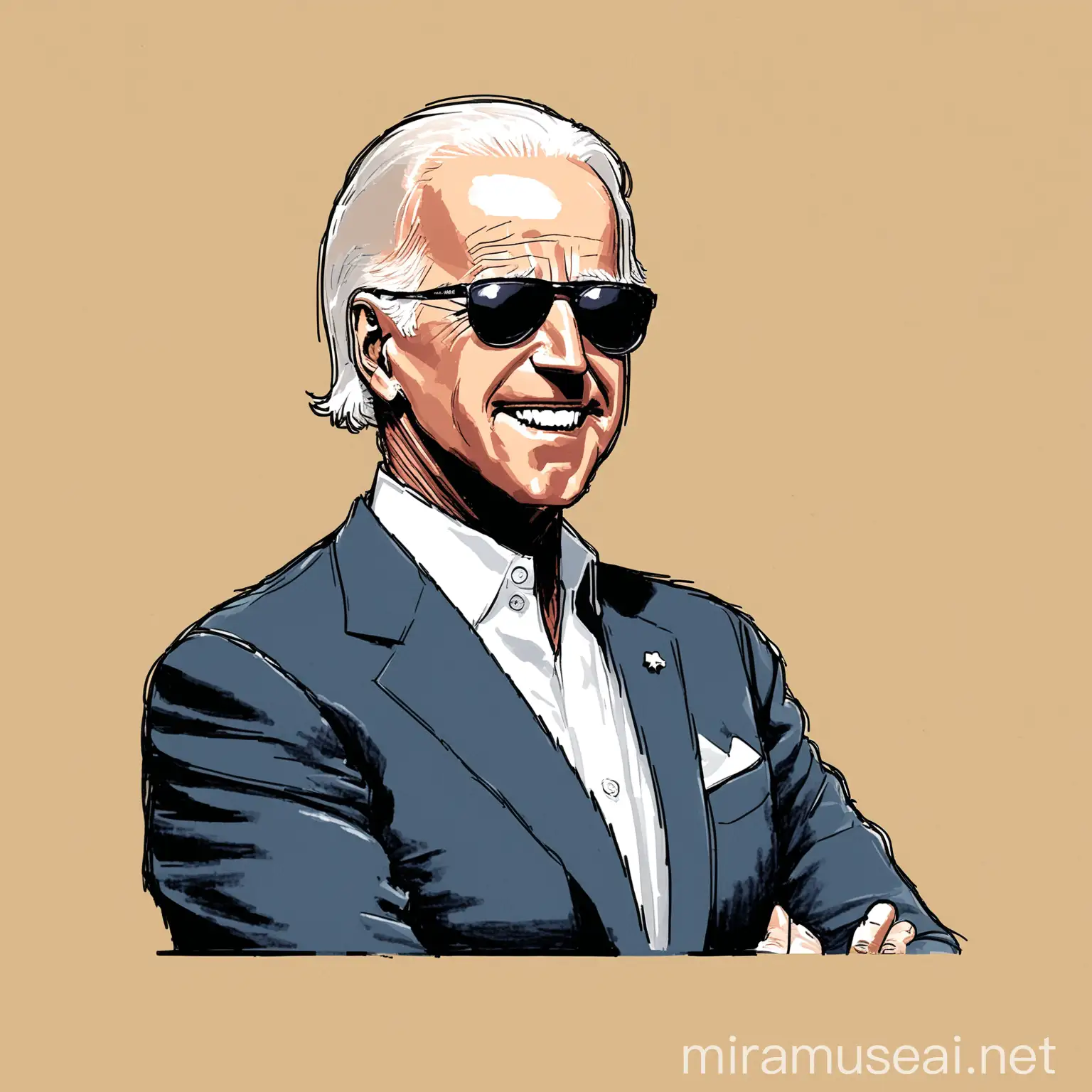 hand-drawn illustration of Joe Biden wears sunglasses
