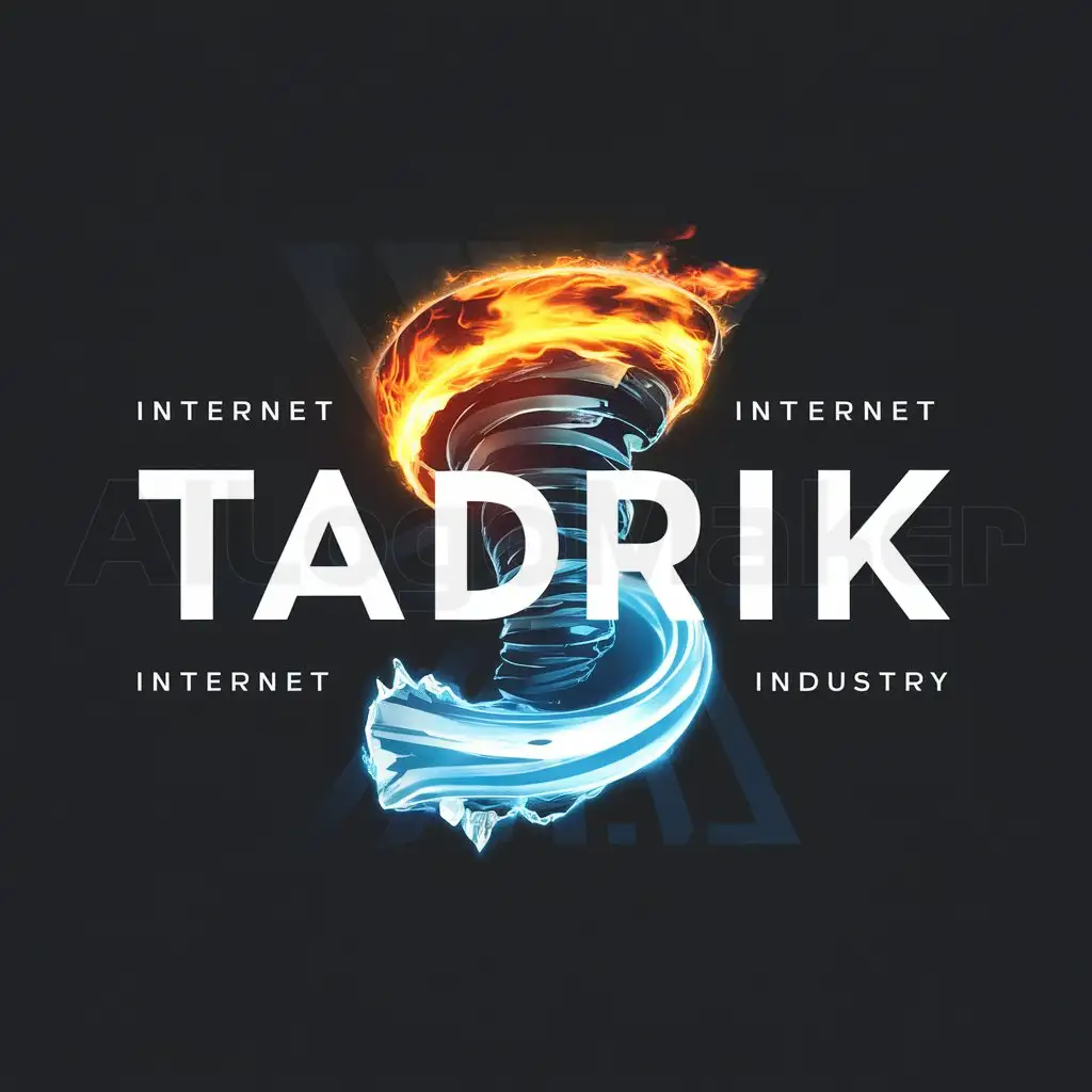 a logo design,with the text "Tadrik", main symbol:Un Tornado de fuego mezclado con hielo.,Moderate,be used in Internet industry,clear background