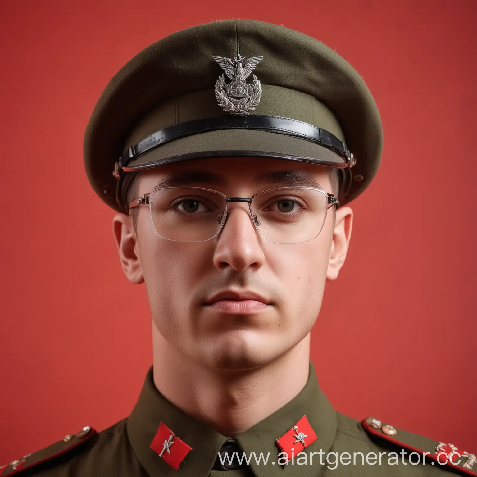 Soldier-in-Glasses-on-Victory-Day-Red-Background