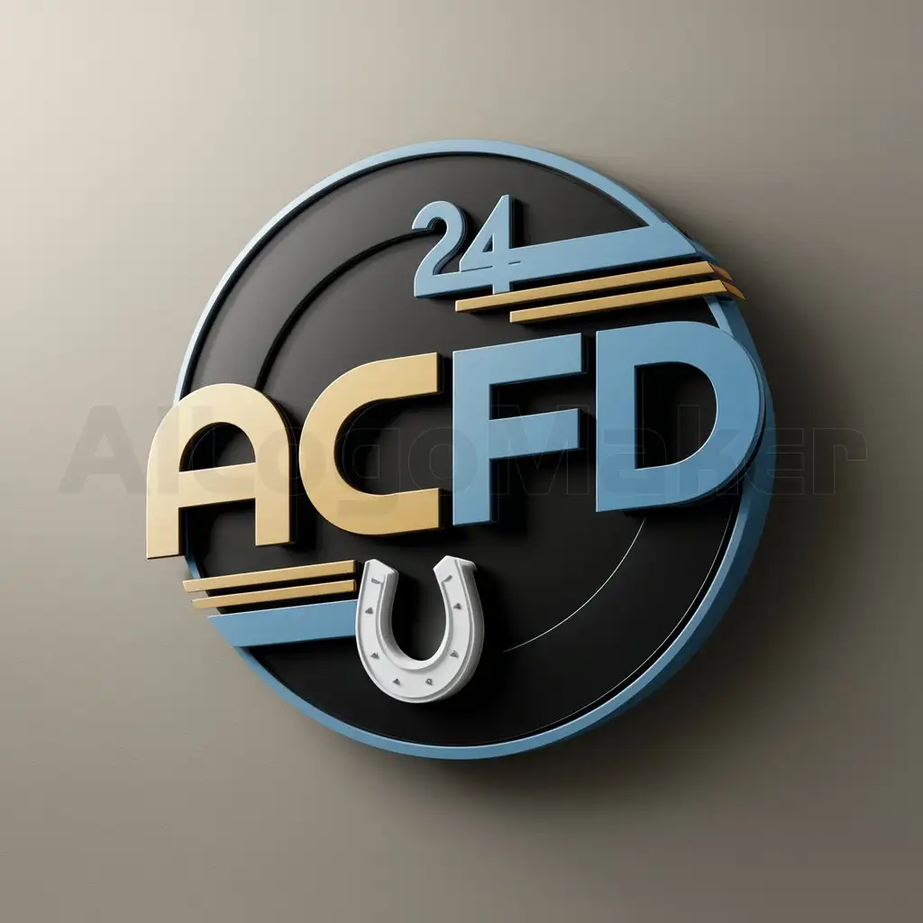 LOGO-Design-For-ACFD-3D-Round-Logo-in-Black-Blue-and-Yellow-with-Number-24-and-Small-Horseshoe