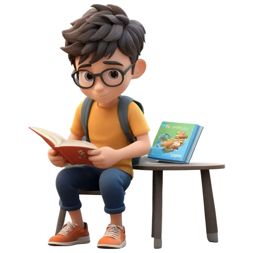 мальчик читает книгу 3D