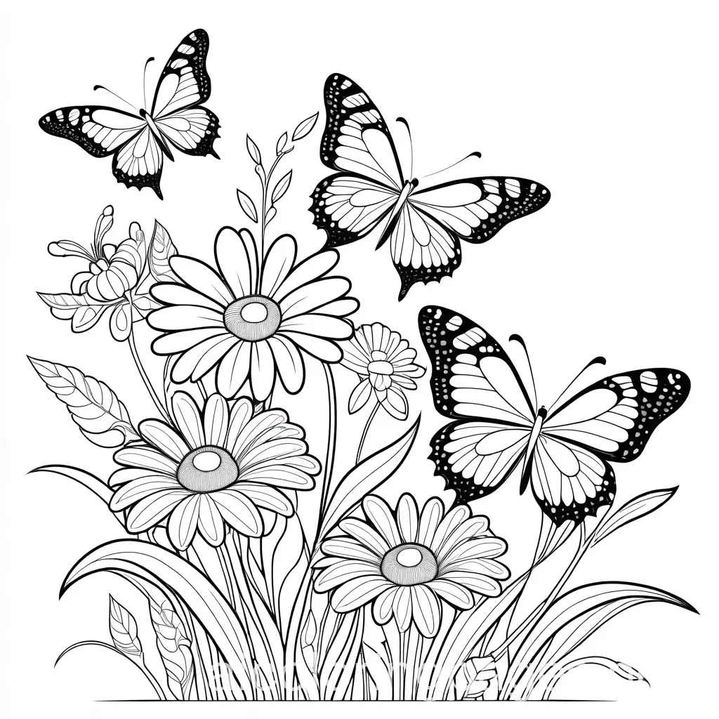 Large-Flower-with-Butterflies-for-Coloring-Book-Art